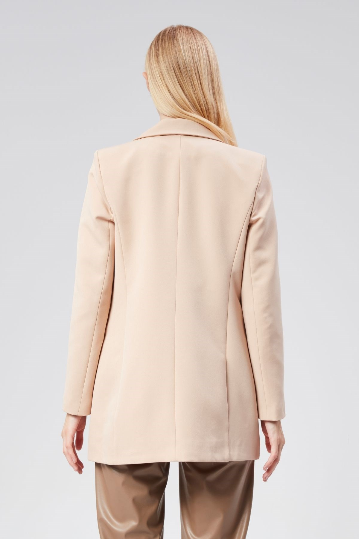 Bej Regular Astarlı Dokuma Oversize Blazer Ceket