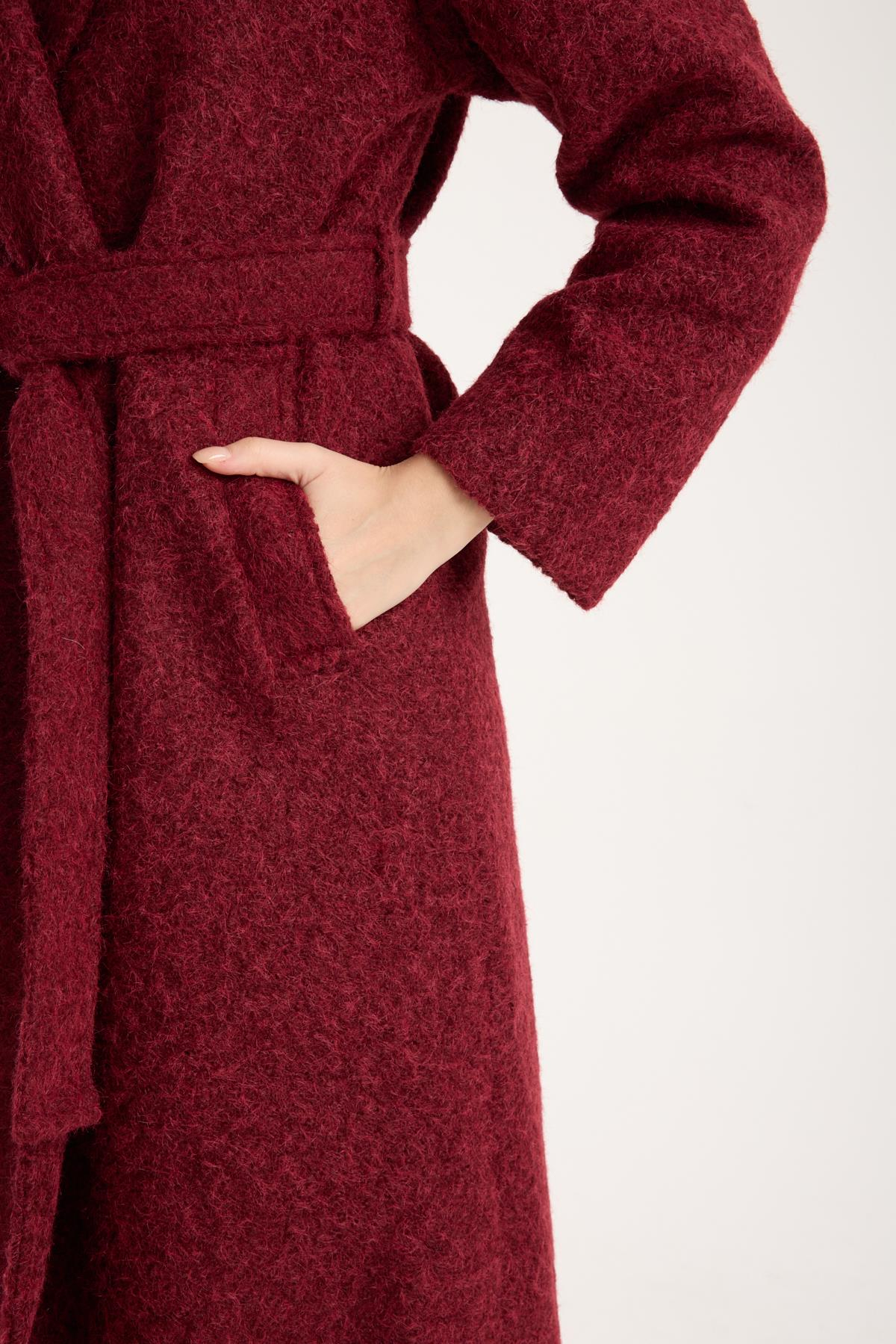 Bordo Buklet Kaşe Oversize Kaban