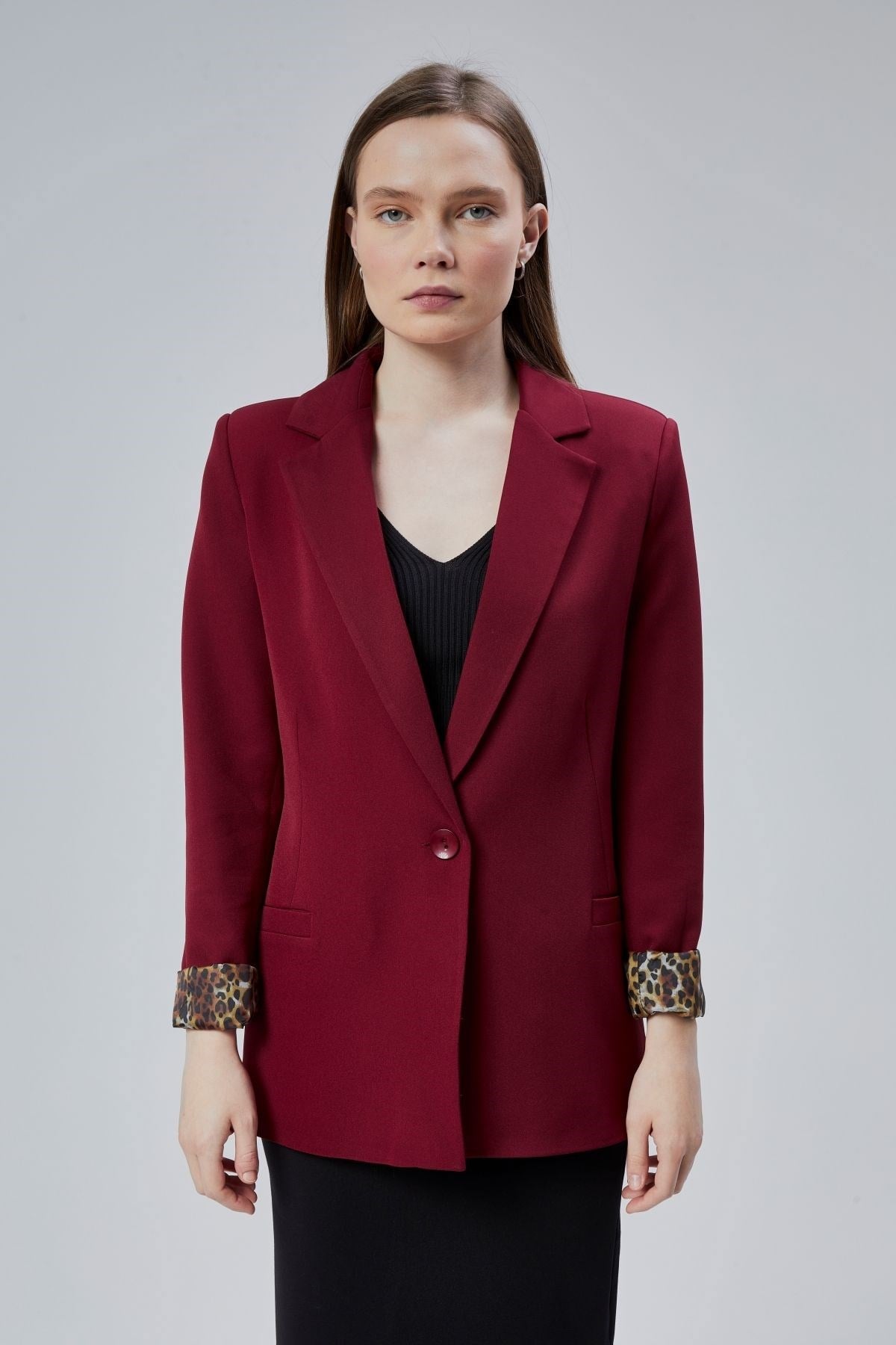 Bordo Kruvaze Yaka Kolu Katlama Detaylı Regular Vatkalı Blazer Ceket