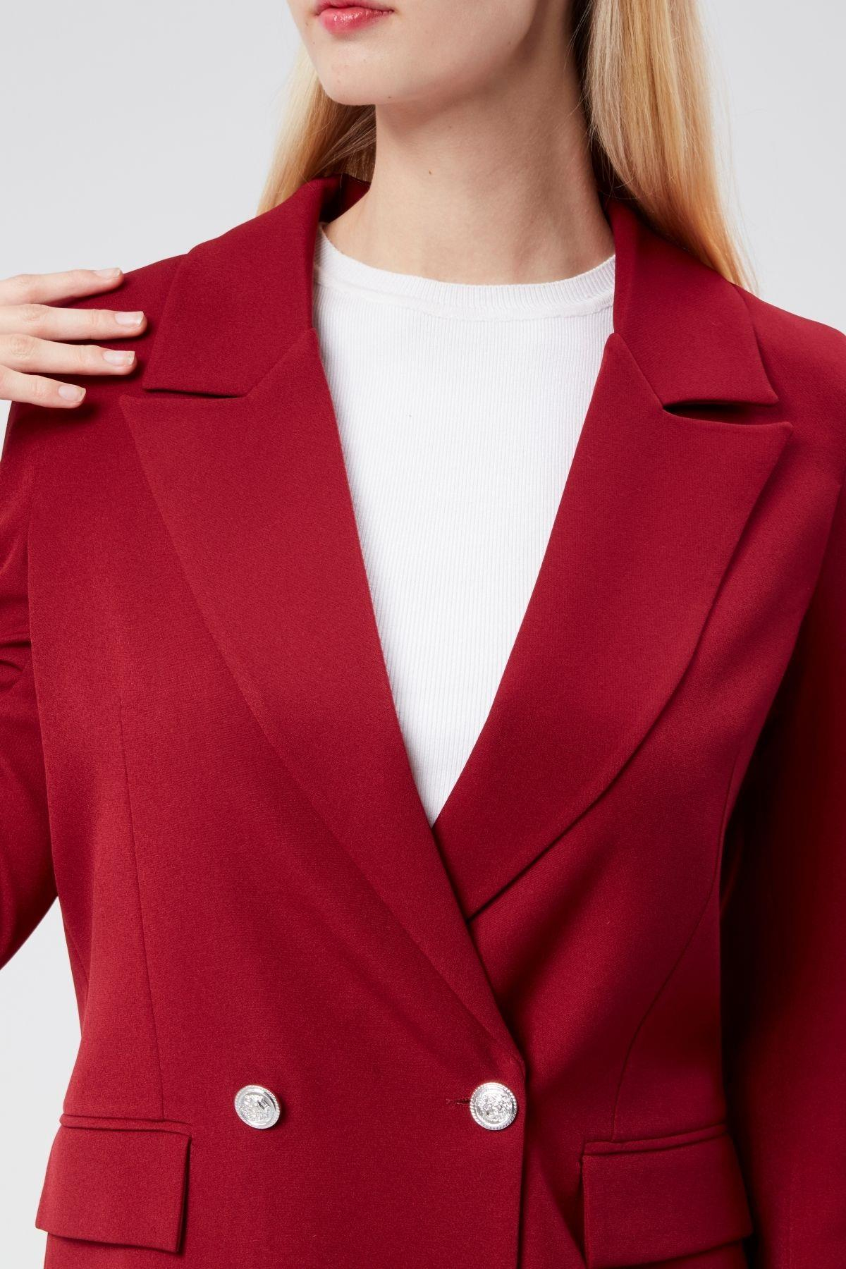 Bordo Oversize Dokuma Blazer Ceket
