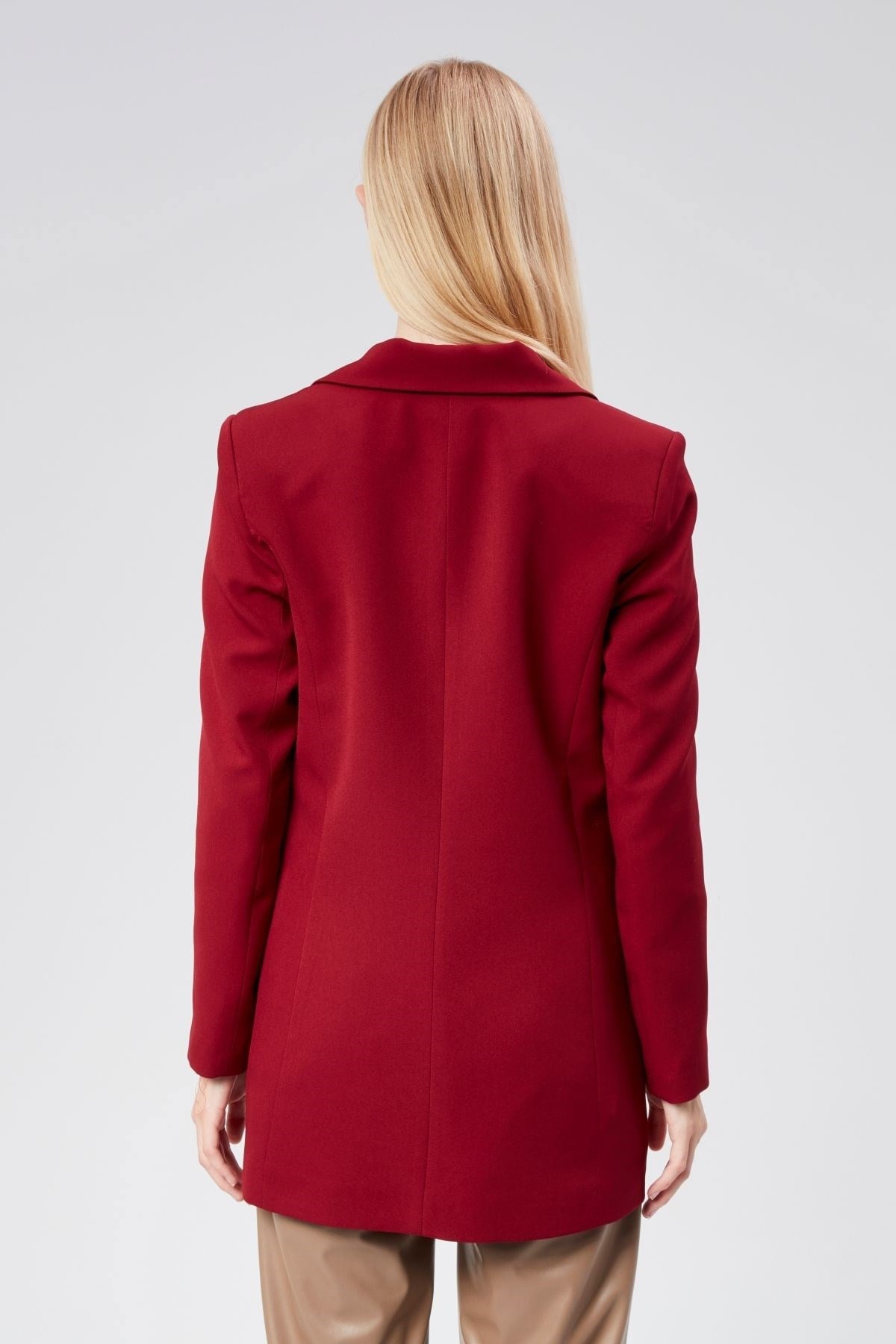 Bordo Oversize Dokuma Blazer Ceket
