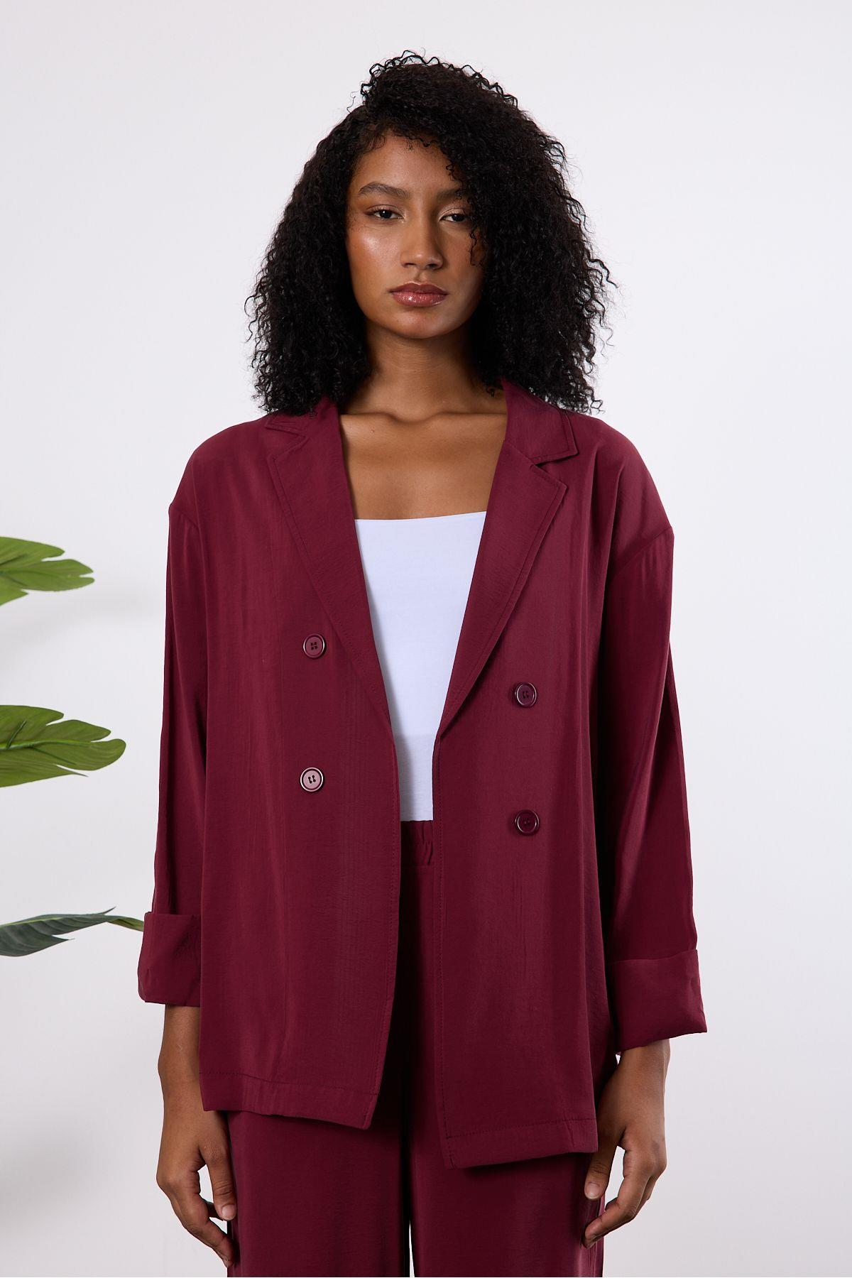 Bordo Regular Astarsız Mevsimlik Ceket