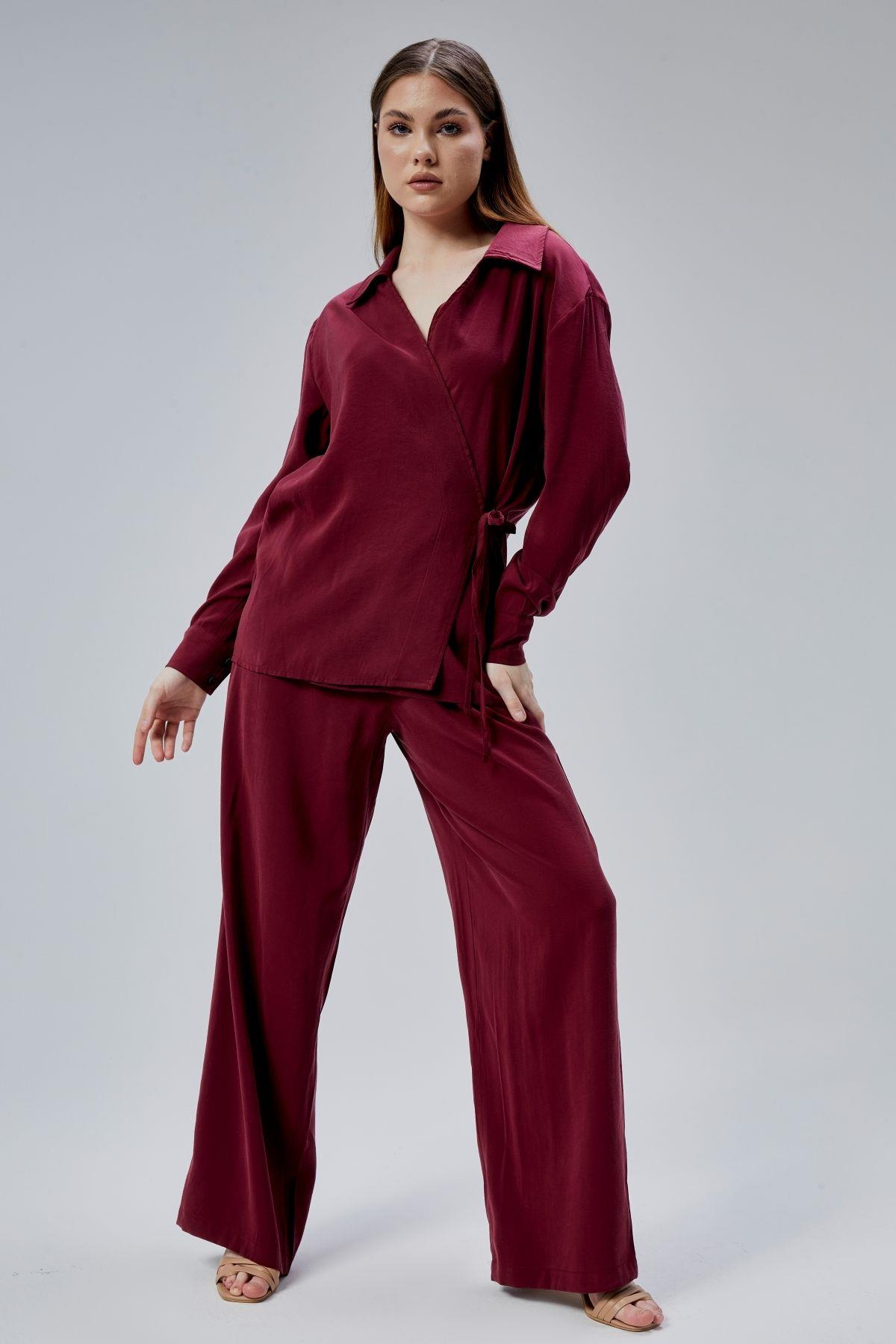 Bordo Regular Bağlama Detaylı Gömlek
