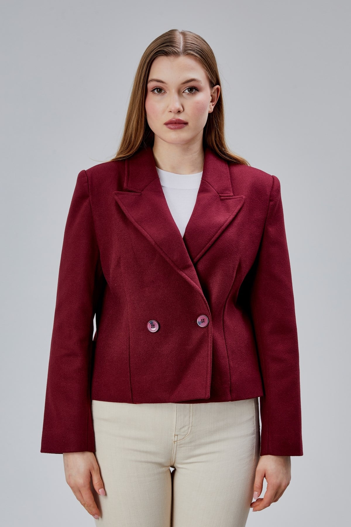 Bordo Regular Fit Premium Kısa Kaşe Ceket