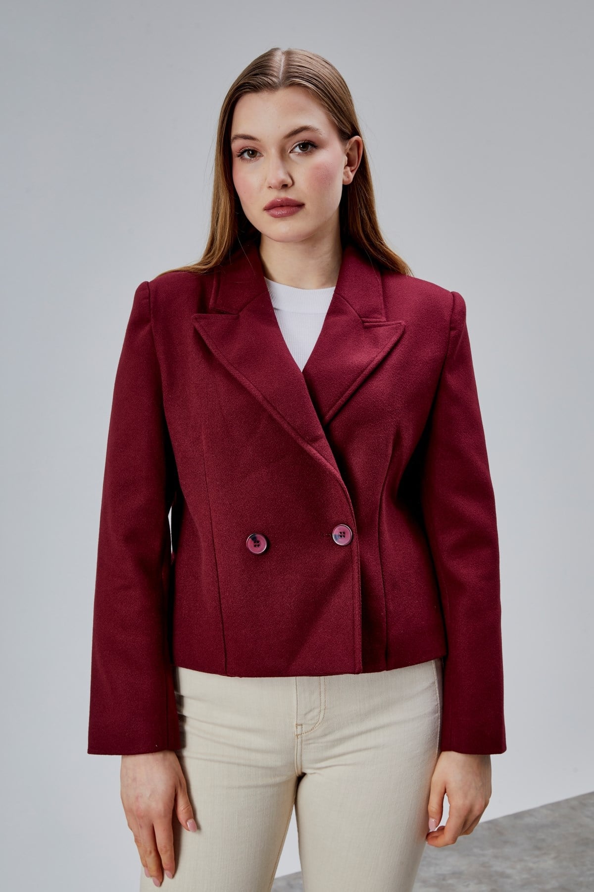 Bordo Regular Fit Premium Kısa Kaşe Ceket