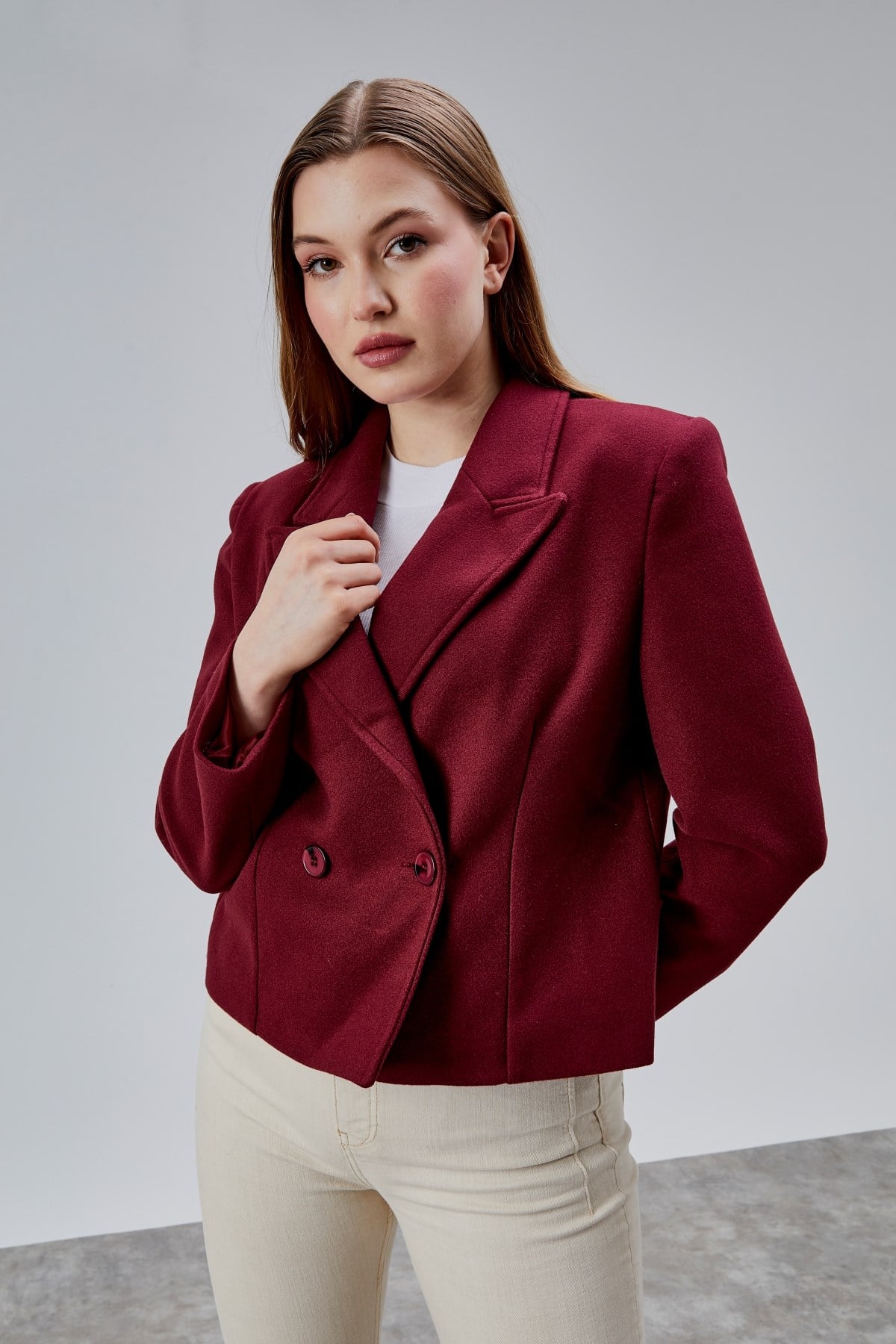Bordo Regular Fit Premium Kısa Kaşe Ceket