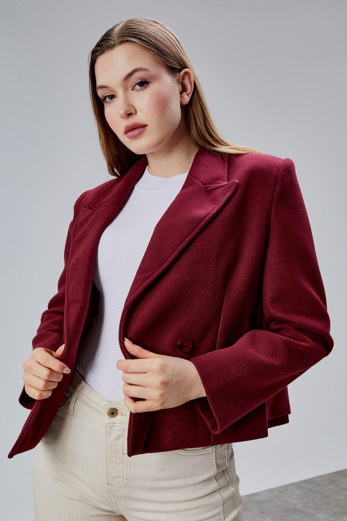 Bordo Regular Fit Premium Kısa Kaşe Ceket
