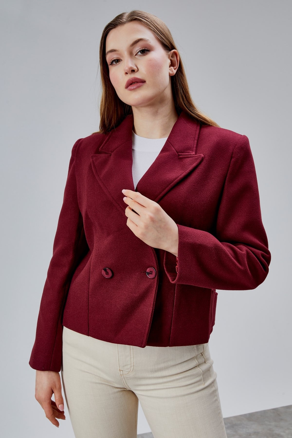 Bordo Regular Fit Premium Kısa Kaşe Ceket
