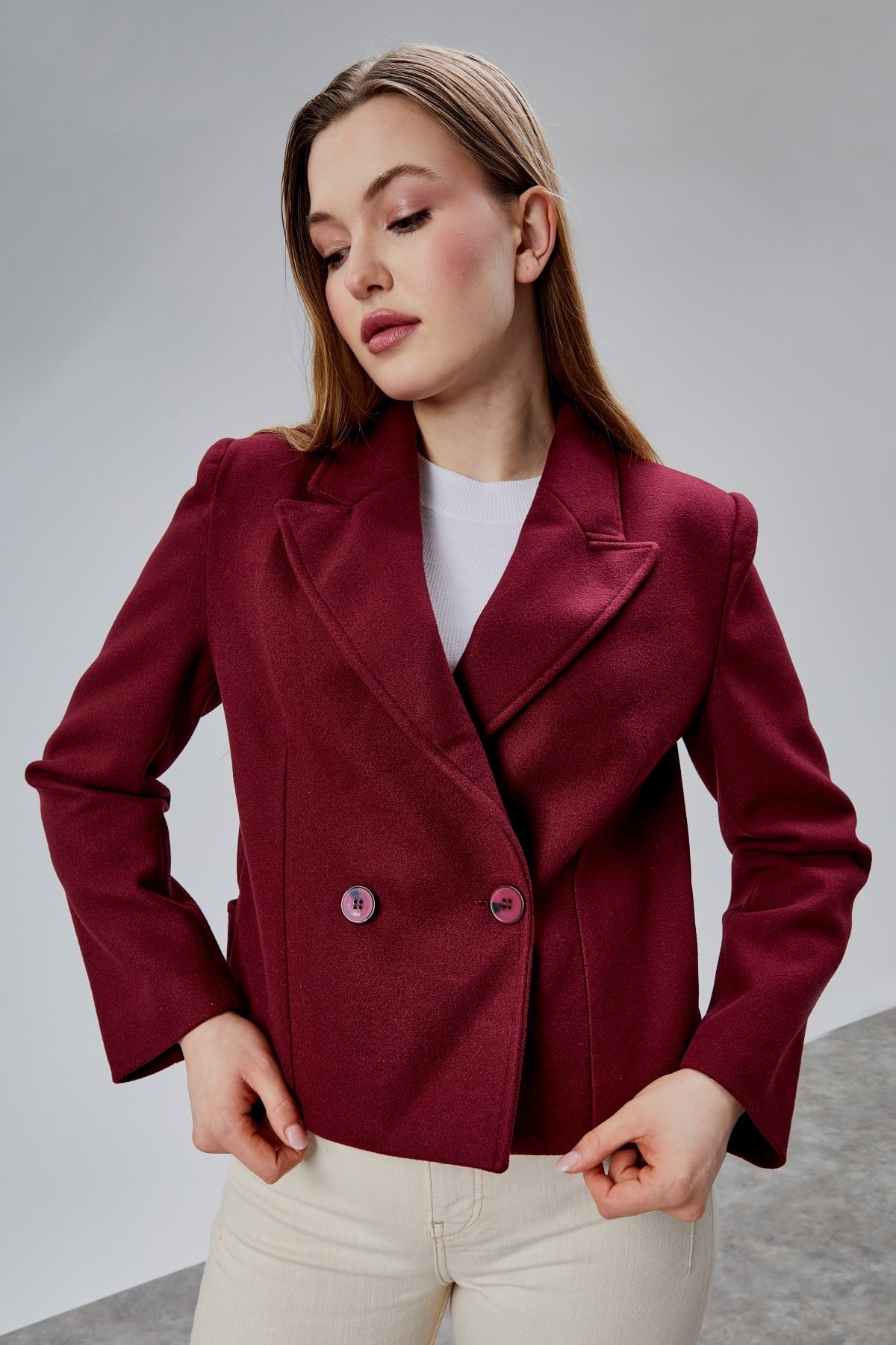 Bordo Regular Fit Premium Kısa Kaşe Ceket
