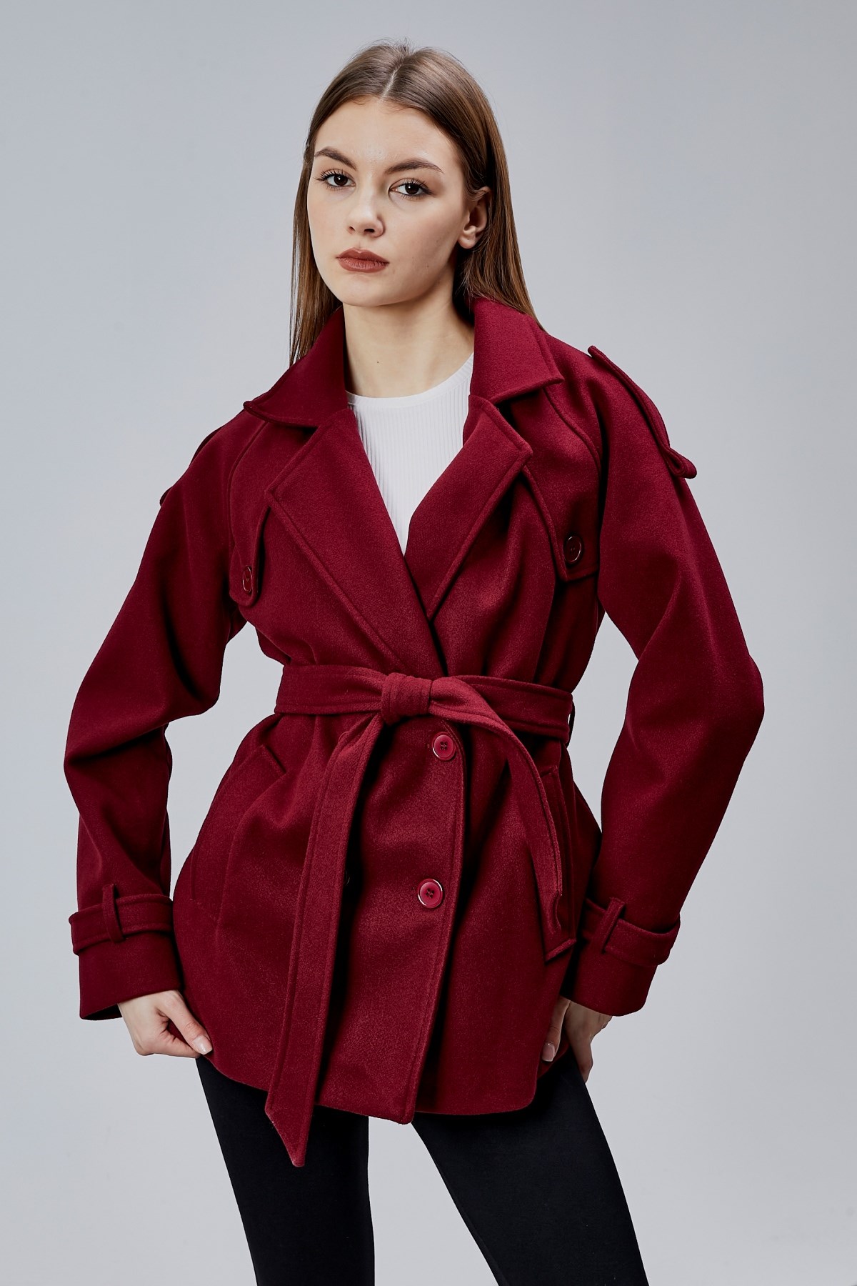 Calina Bordo Regular Fit Premium Kaşe Ceket