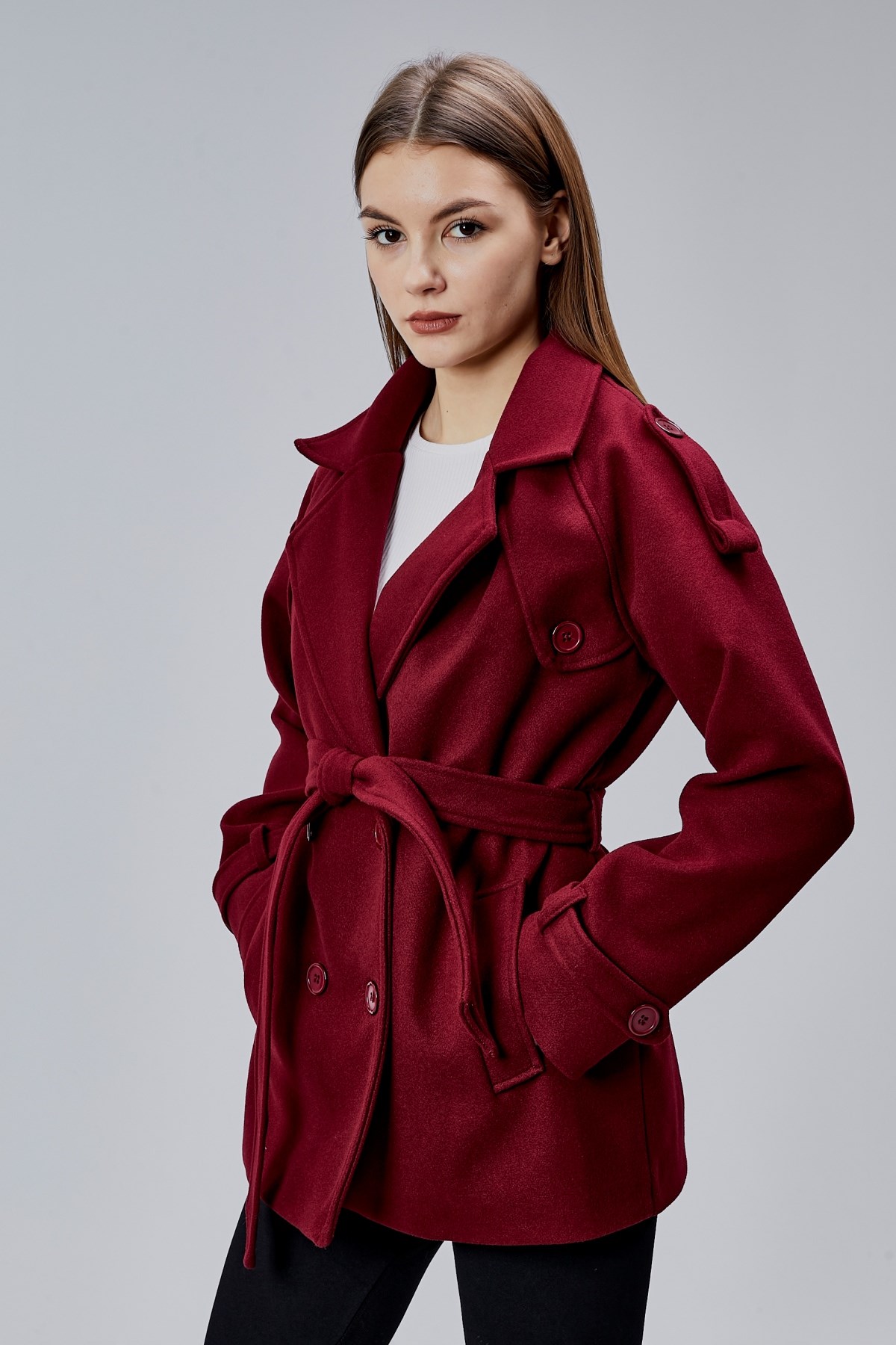 Calina Bordo Regular Fit Premium Kaşe Ceket