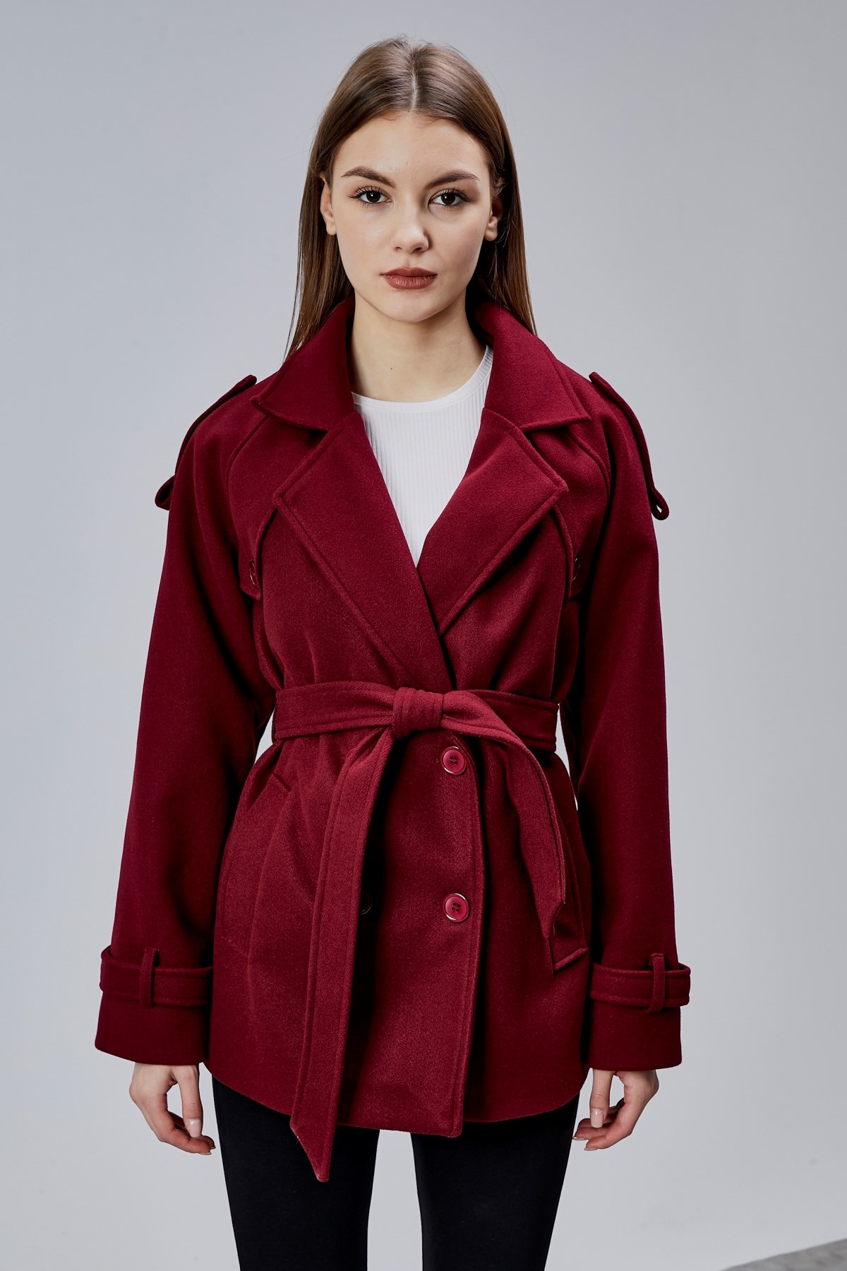 Calina Bordo Regular Fit Premium Kaşe Ceket