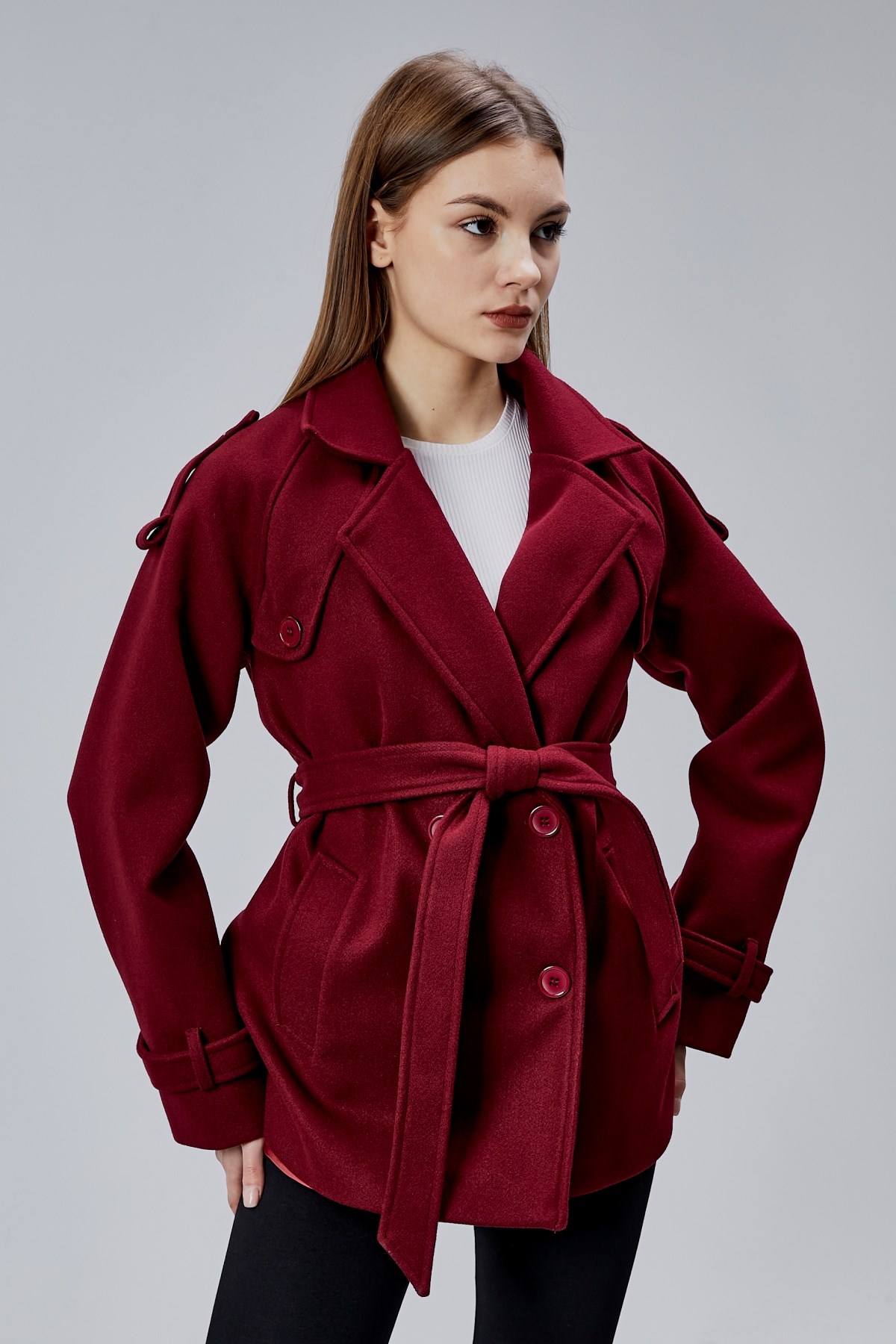 Calina Bordo Regular Fit Premium Kaşe Ceket