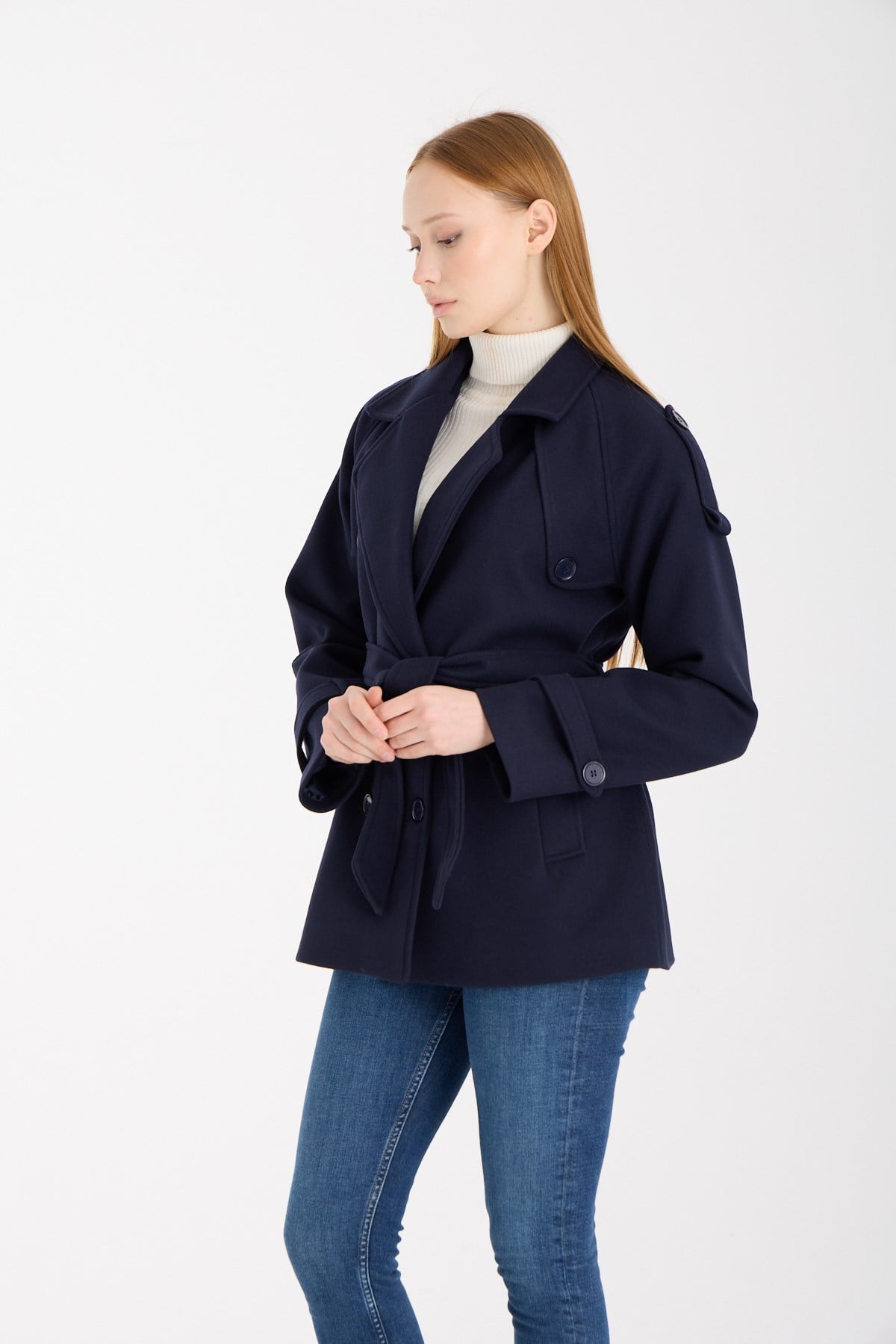 Calina Lacivert Regular Fit Premium Kaşe Ceket