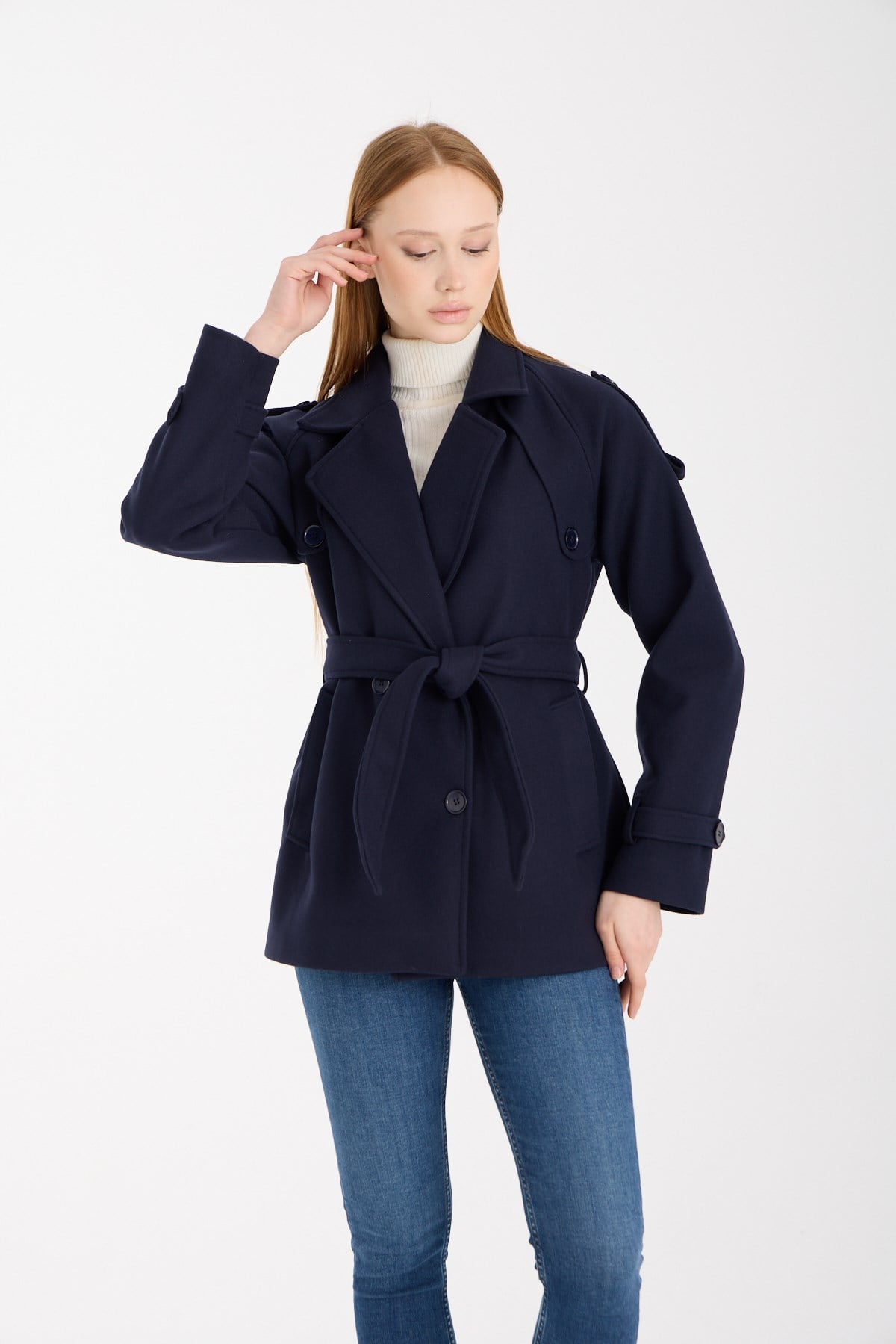 Calina Lacivert Regular Fit Premium Kaşe Ceket