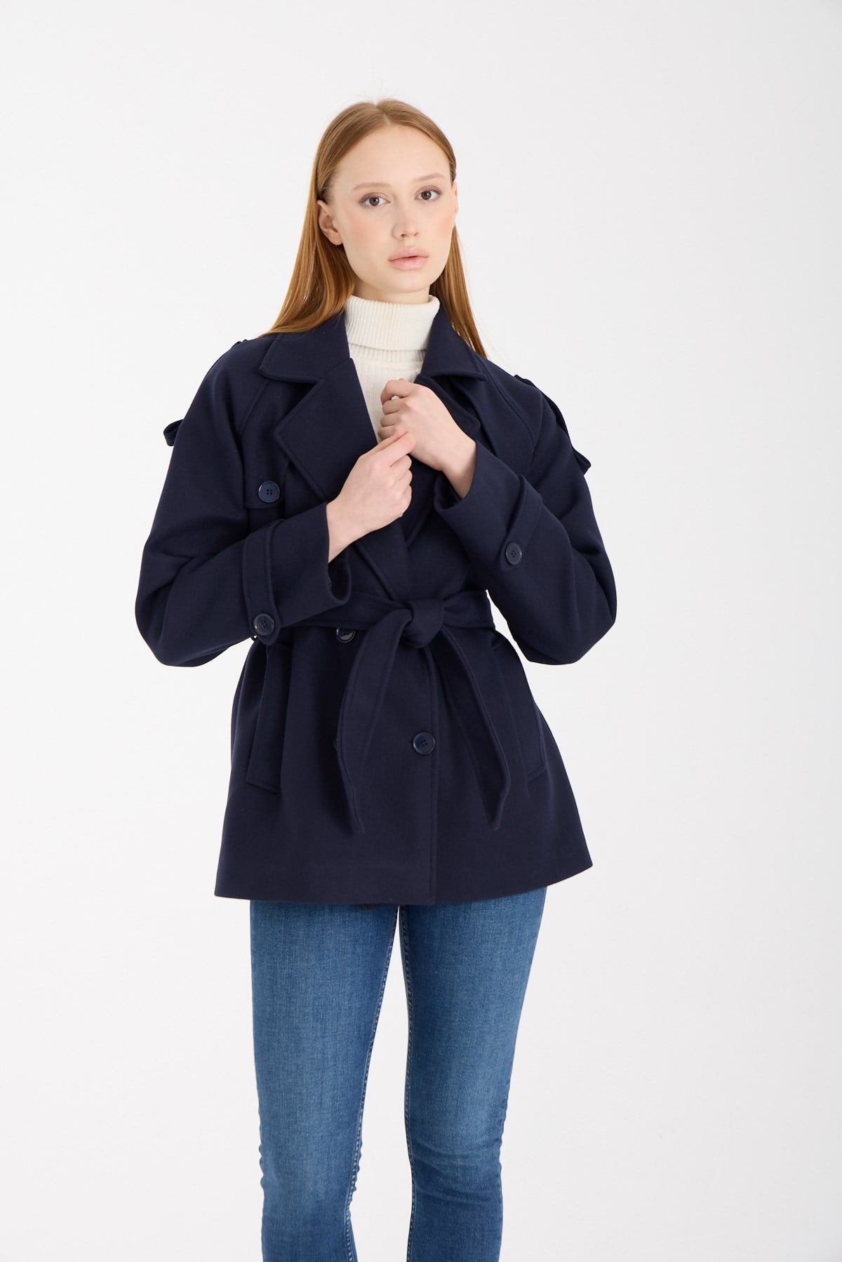 Calina Lacivert Regular Fit Premium Kaşe Ceket