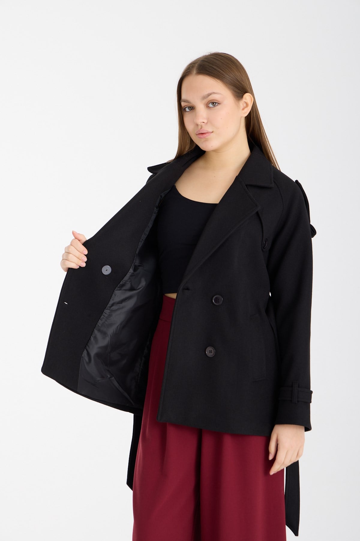 Calina Siyah Regular Fit Premium Kaşe Ceket