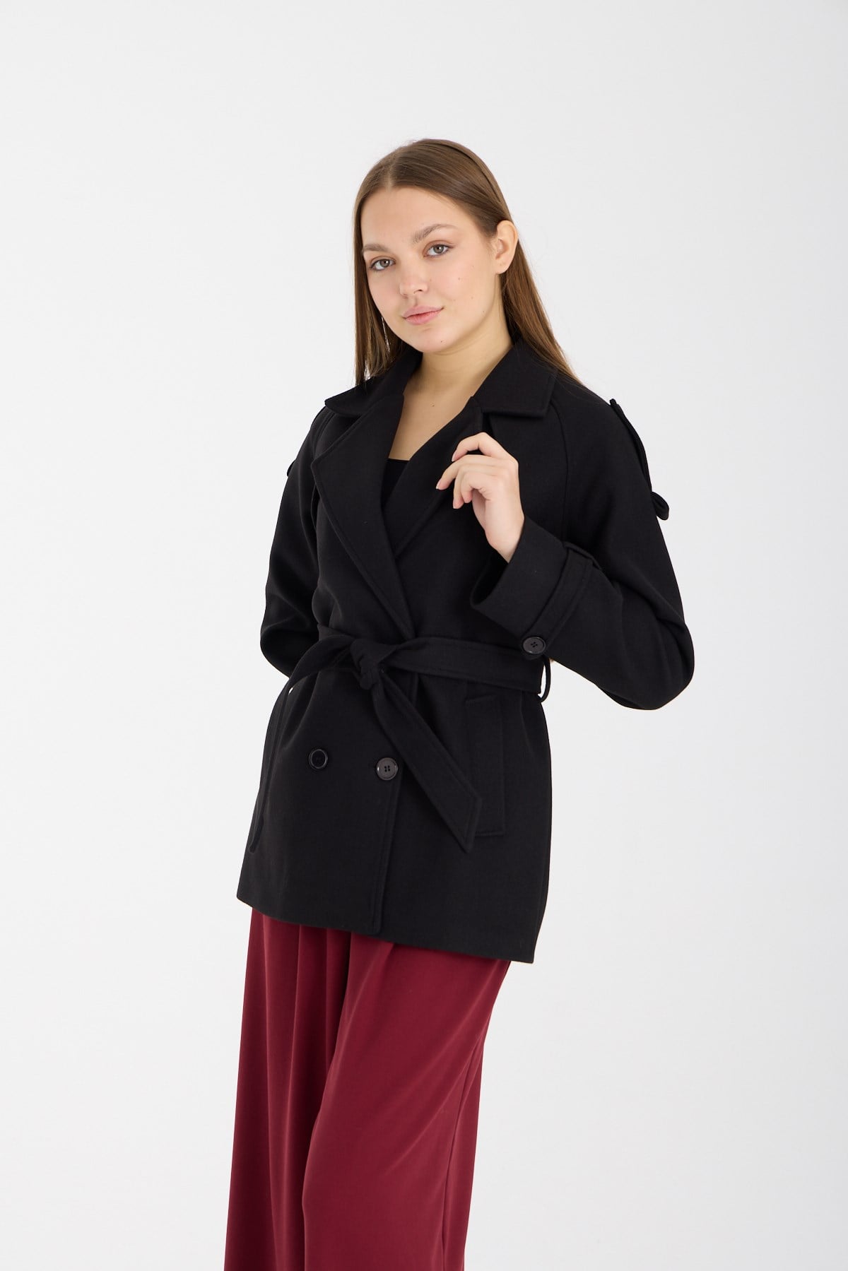 Calina Siyah Regular Fit Premium Kaşe Ceket