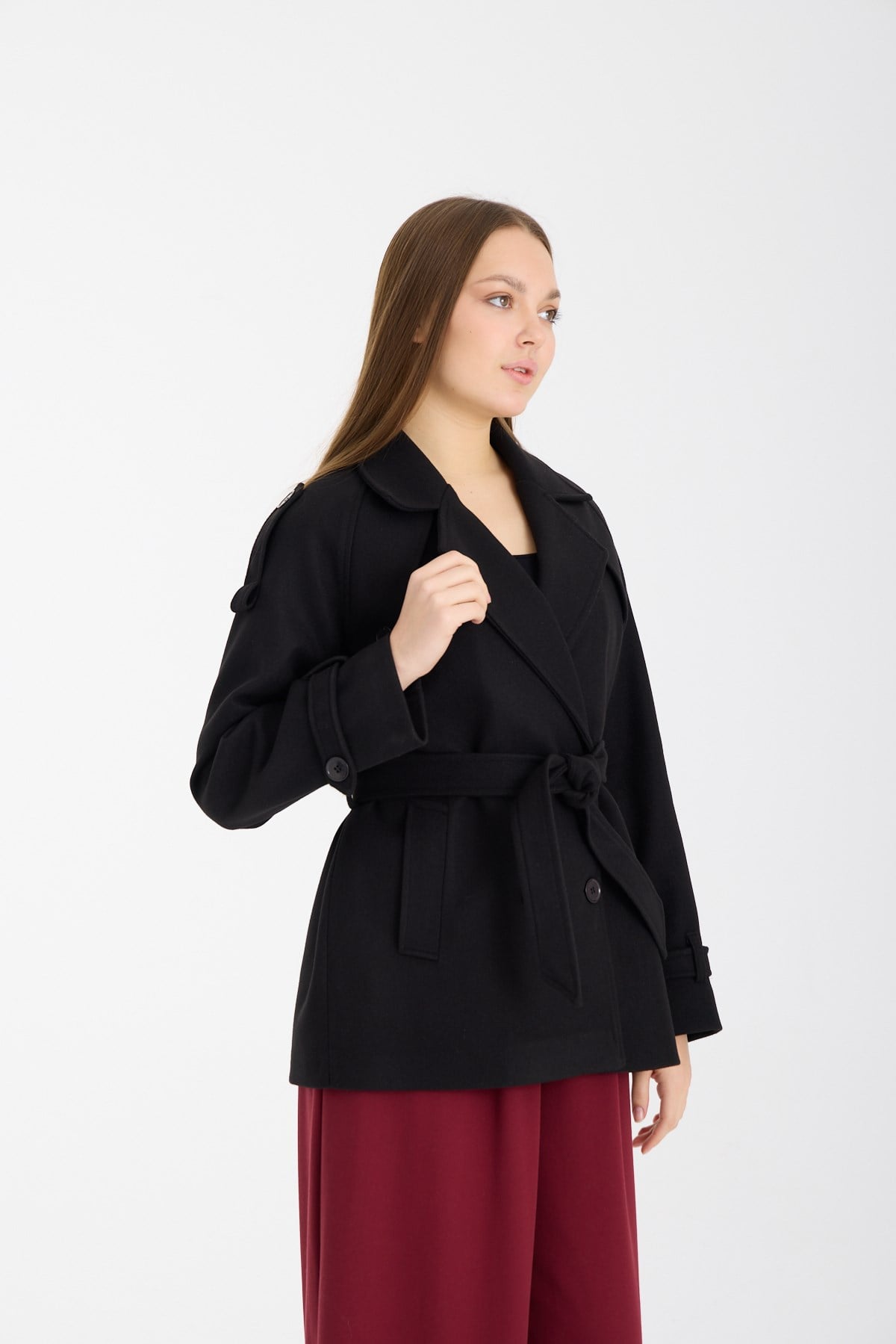 Calina Siyah Regular Fit Premium Kaşe Ceket