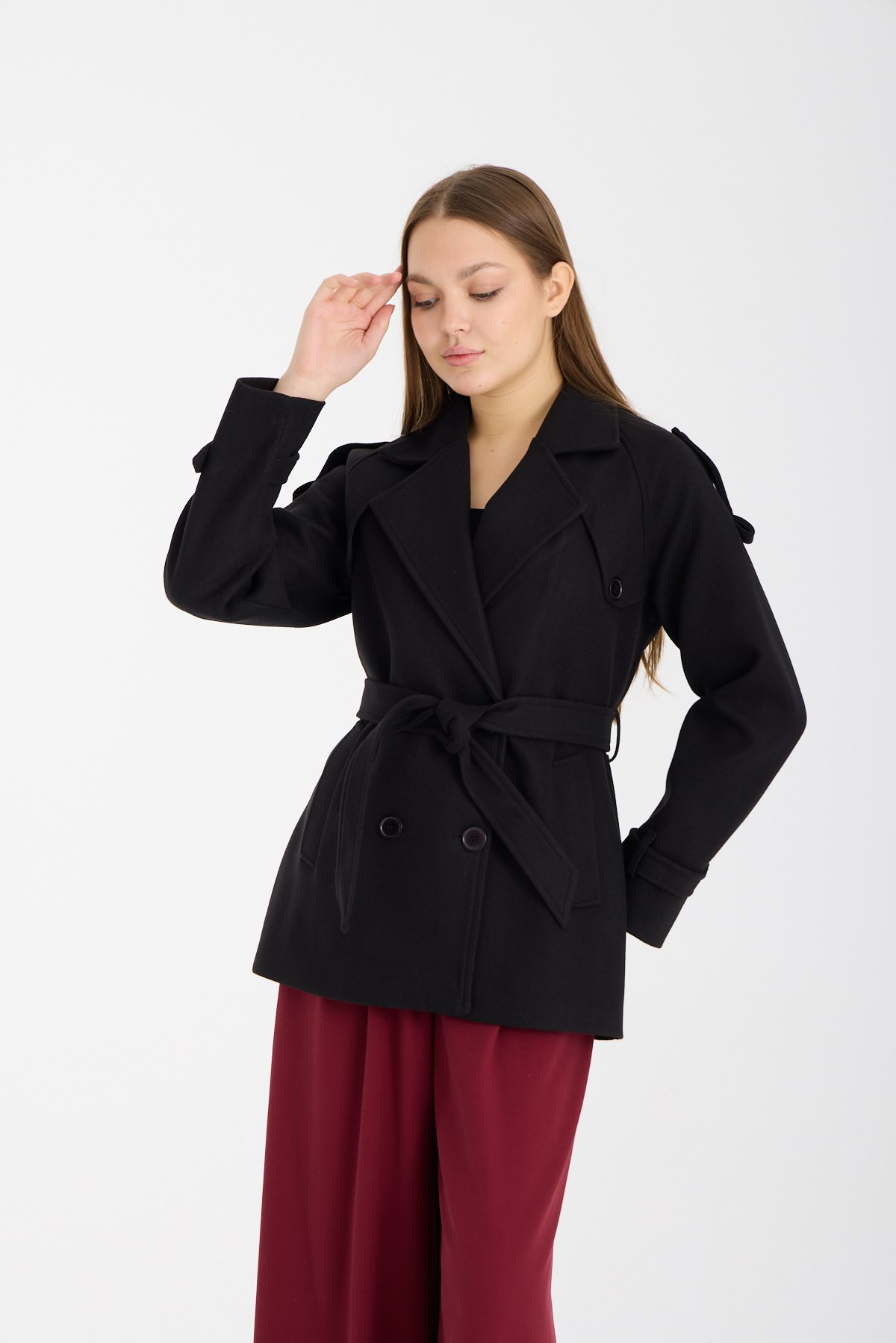 Calina Siyah Regular Fit Premium Kaşe Ceket