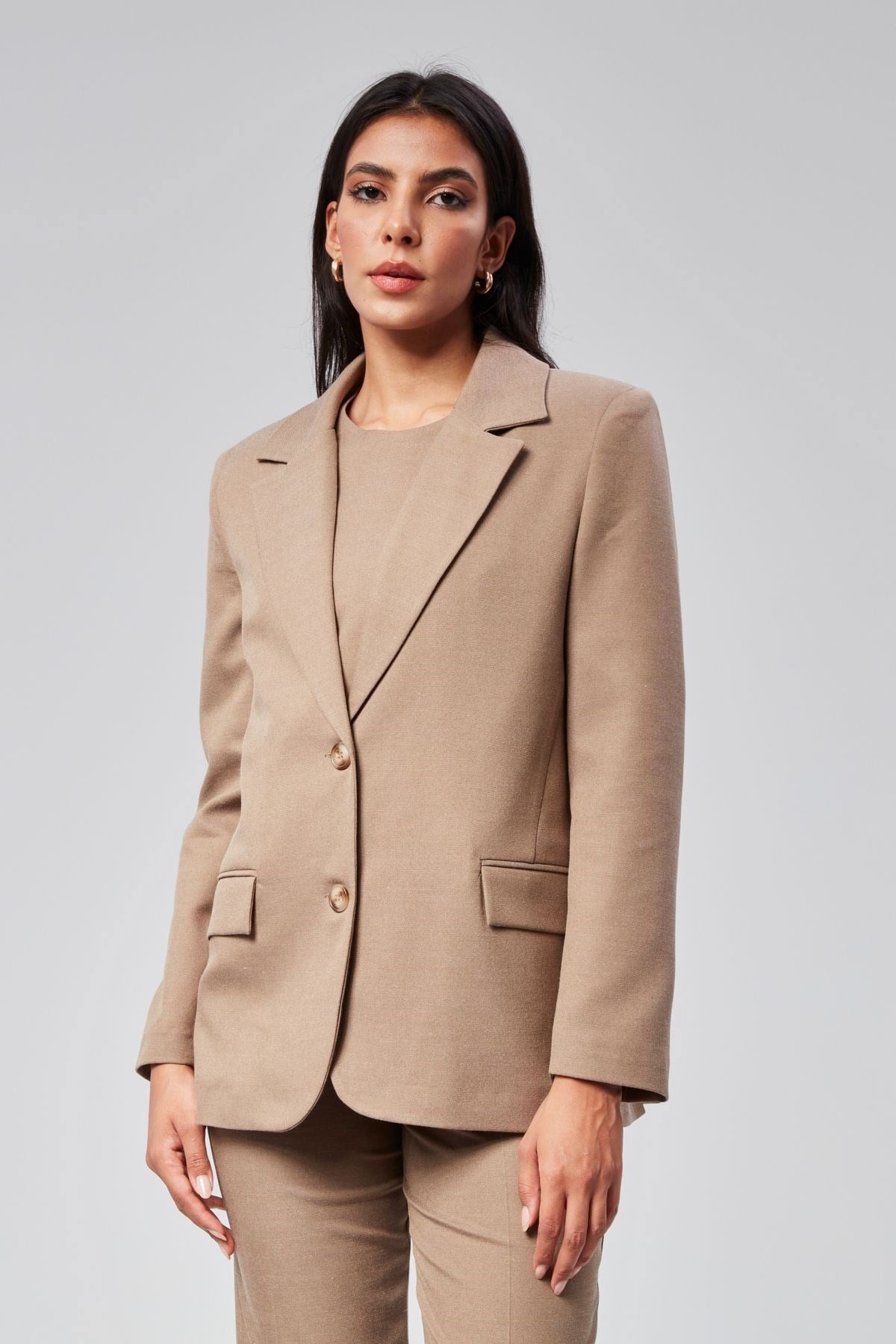 Camel Yırtmaç Detaylı Blazer Ceket