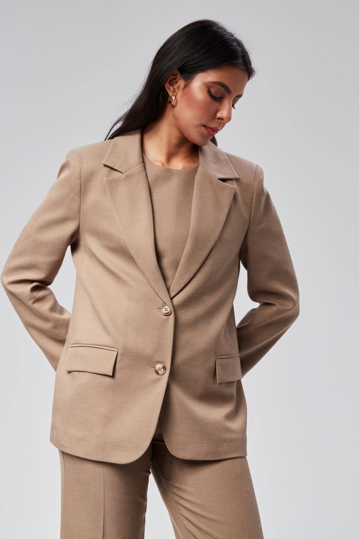 Camel Yırtmaç Detaylı Blazer Ceket