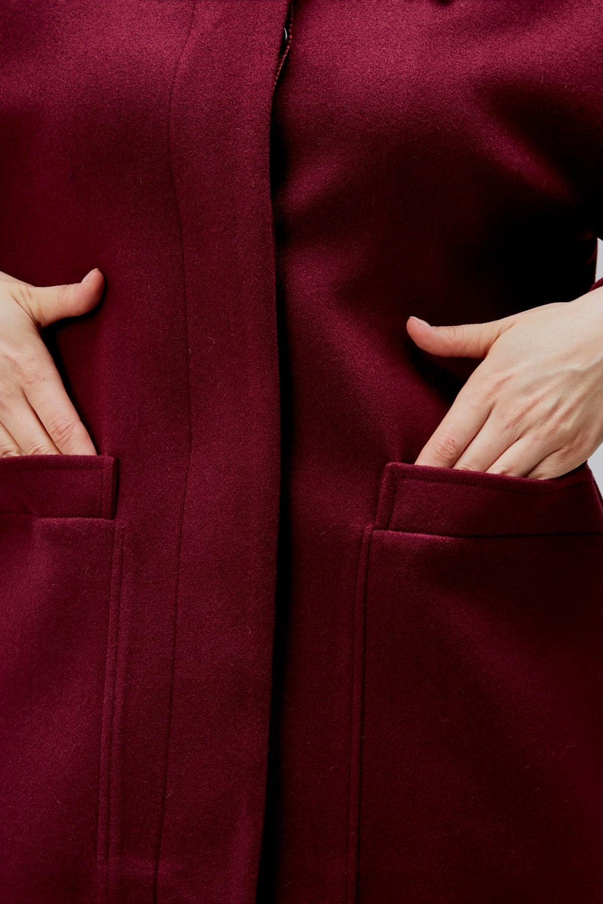 Camille Bordo Oversize Cep Detaylı Astarlı Kaşe Ceket