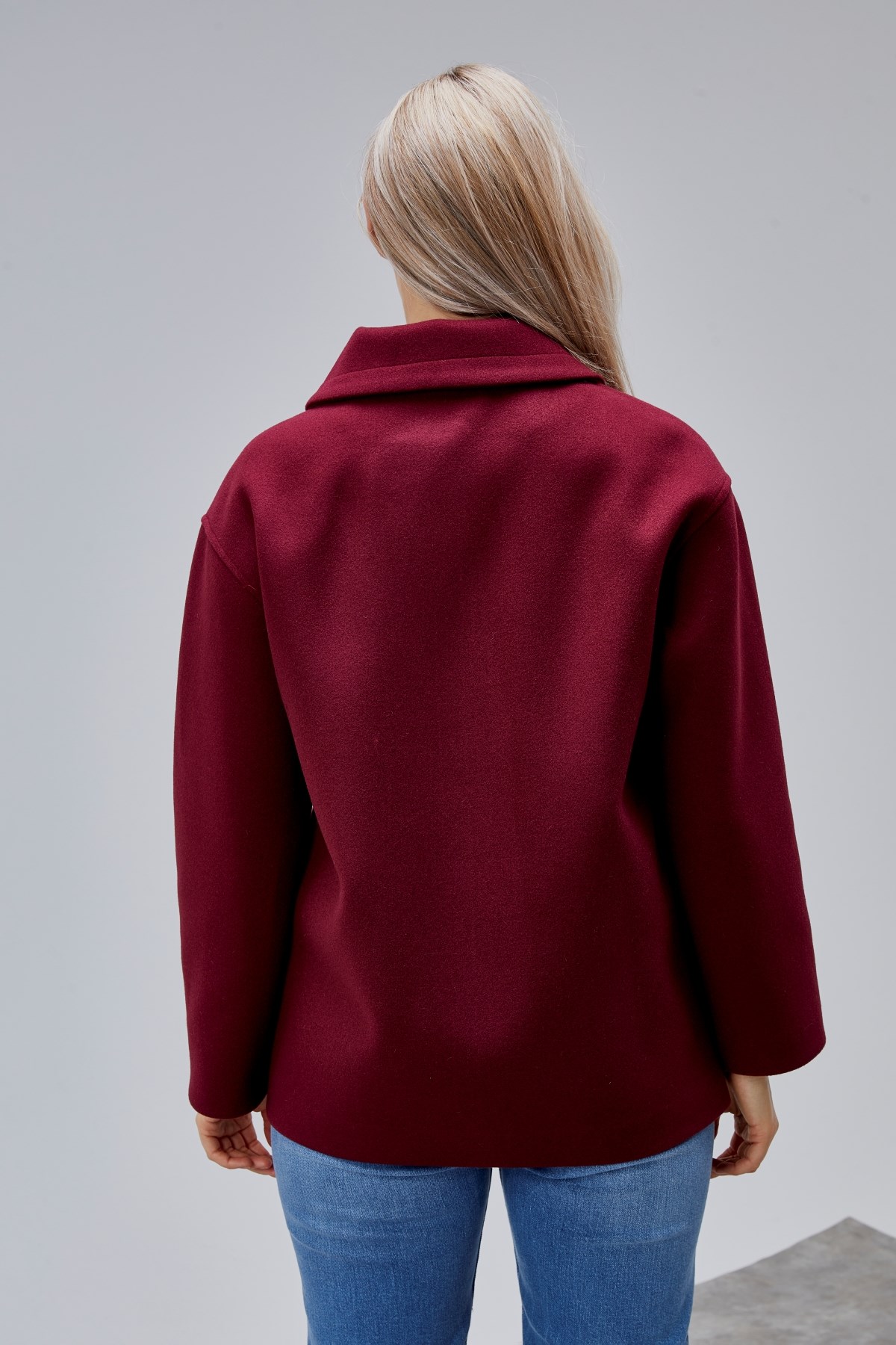 Camille Bordo Oversize Cep Detaylı Astarlı Kaşe Ceket