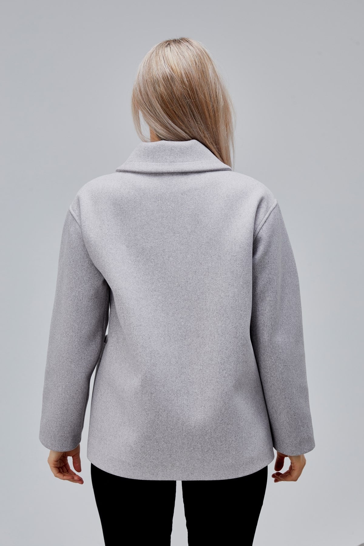 Camille Gri Oversize Cep Detaylı Astarlı Kaşe Ceket