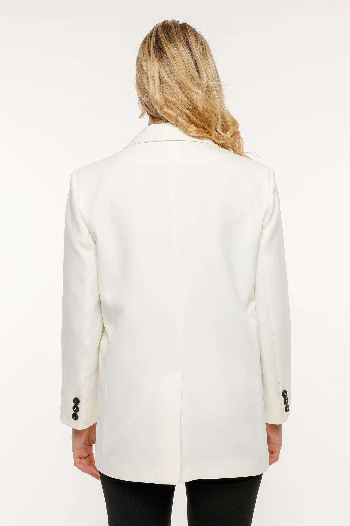 Ekru Kadın Düğmeli Oversize Blazer Ceket