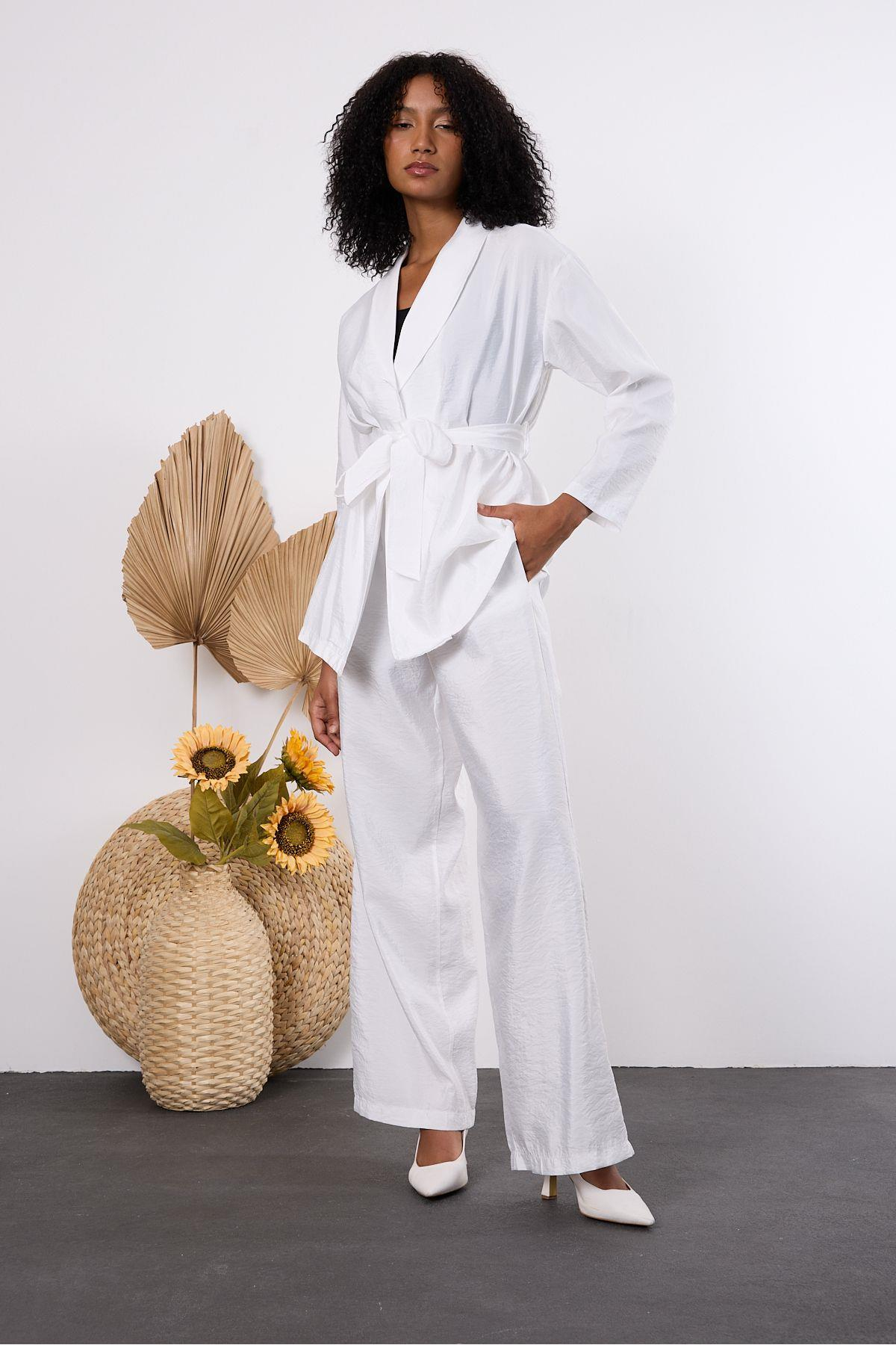 Ekru Oversize Kimono Takım