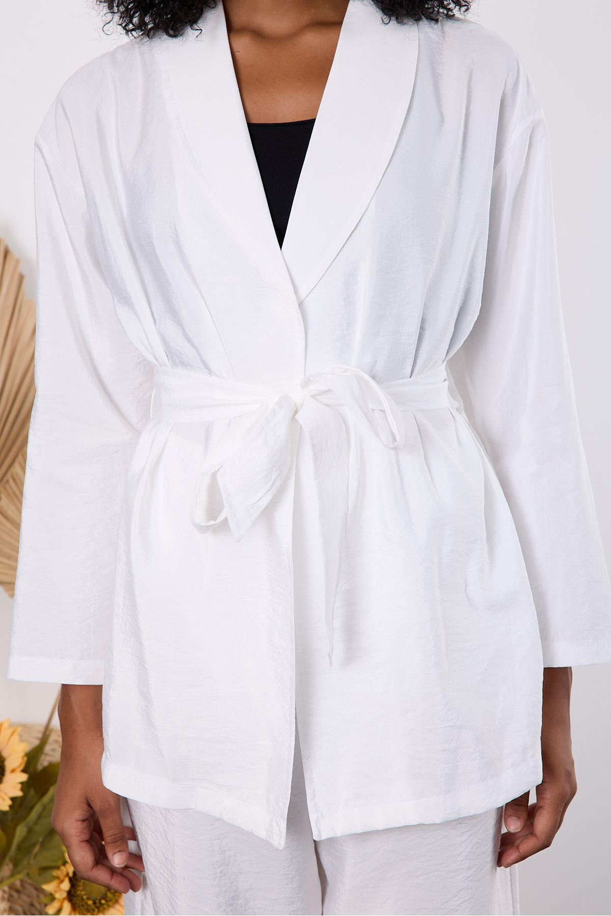 Ekru Oversize Kimono Takım