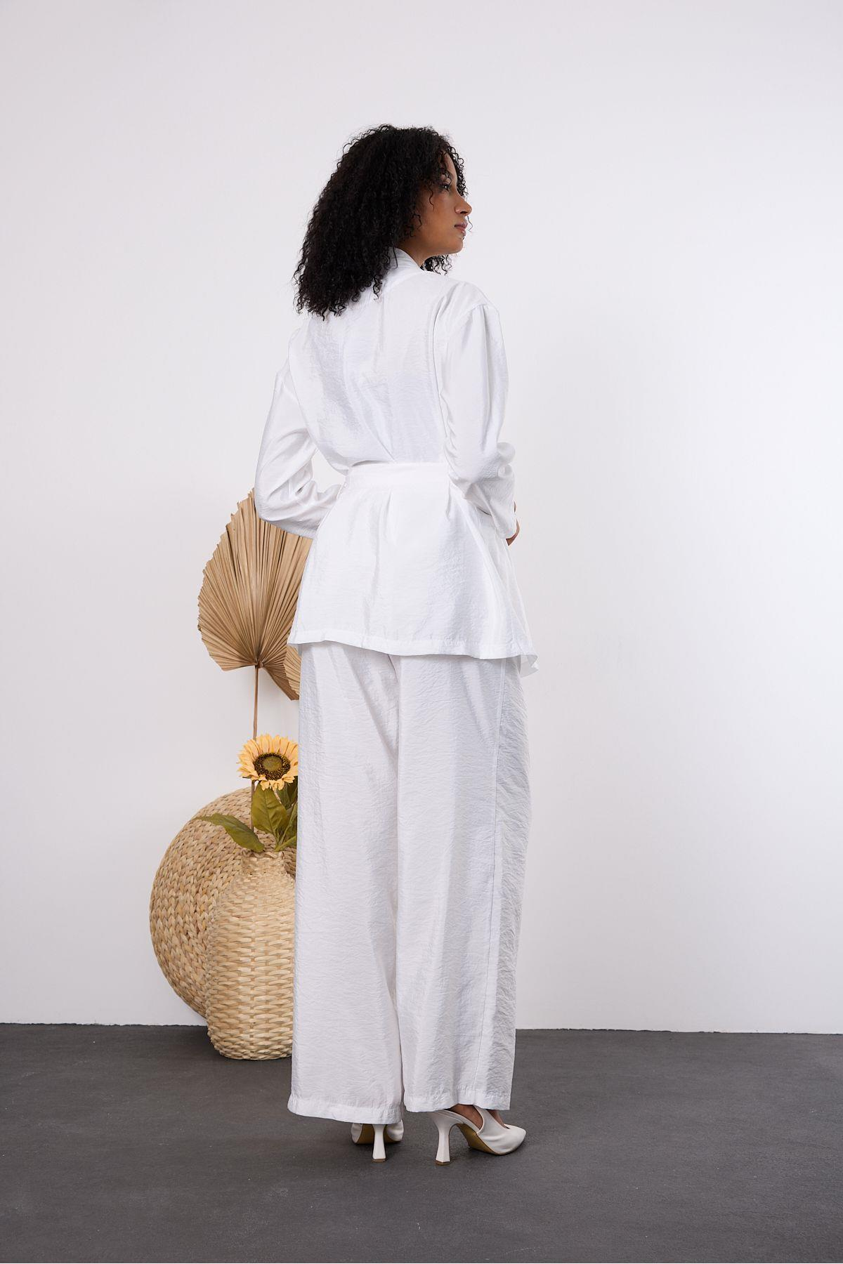 Ekru Oversize Kimono Takım