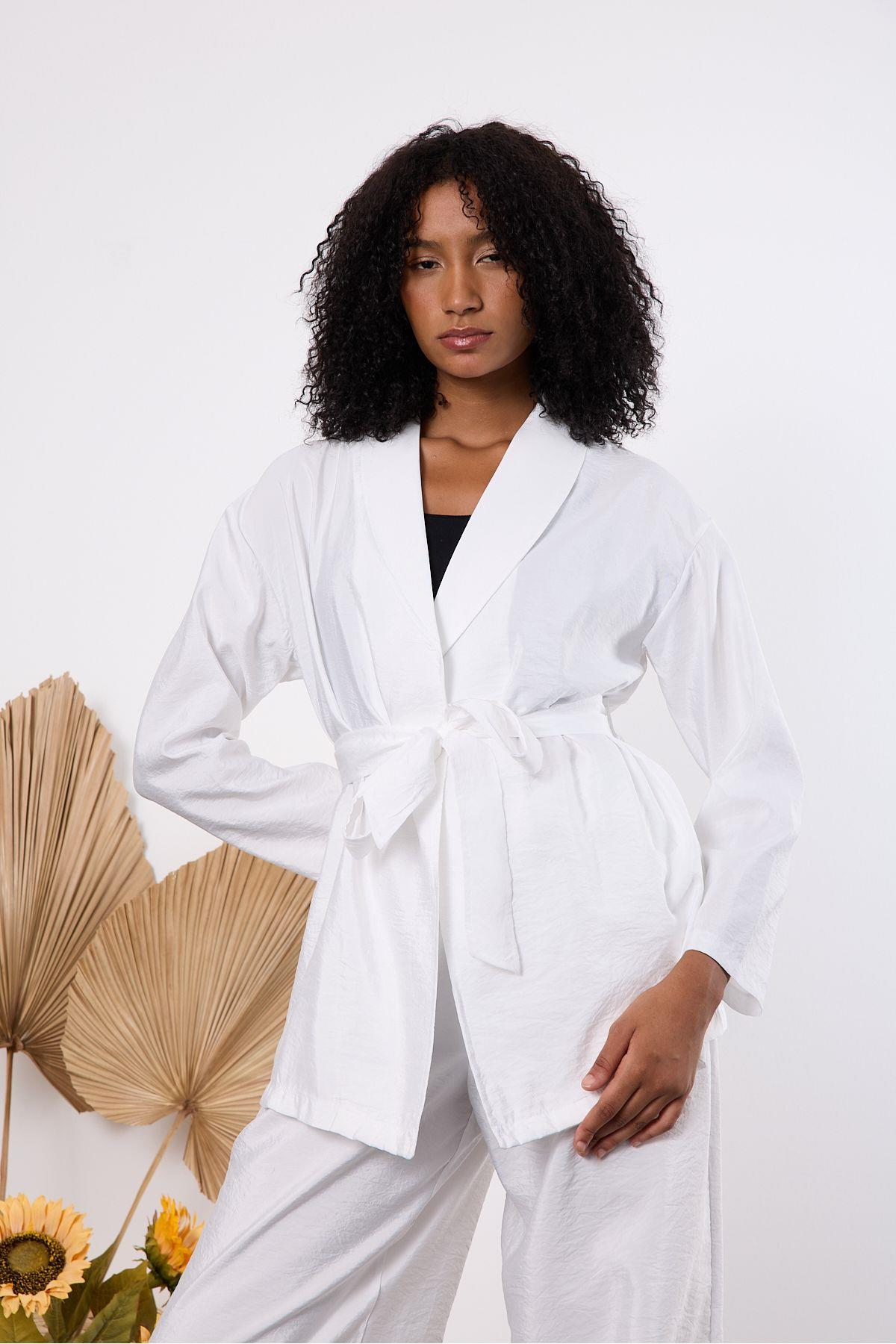 Ekru Oversize Kimono Takım
