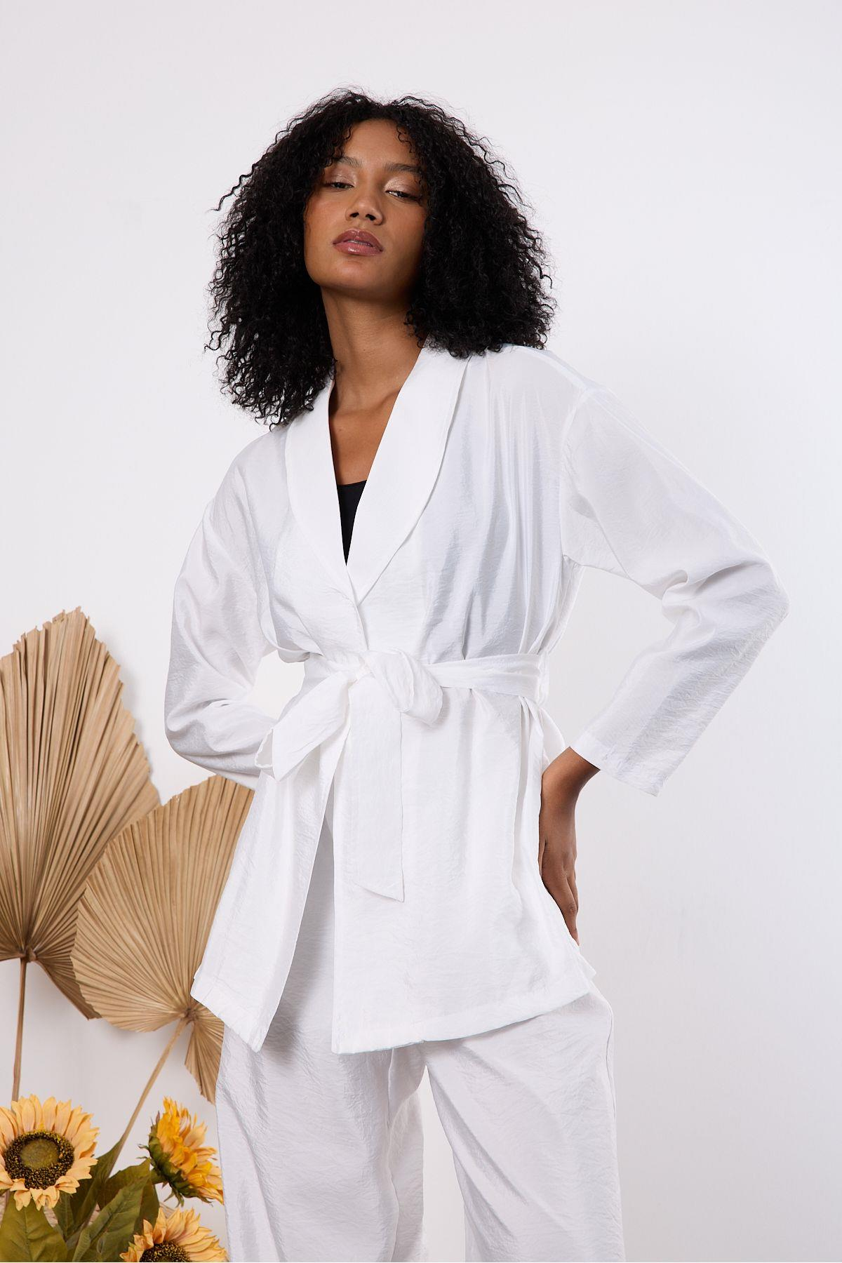 Ekru Oversize Kimono Takım