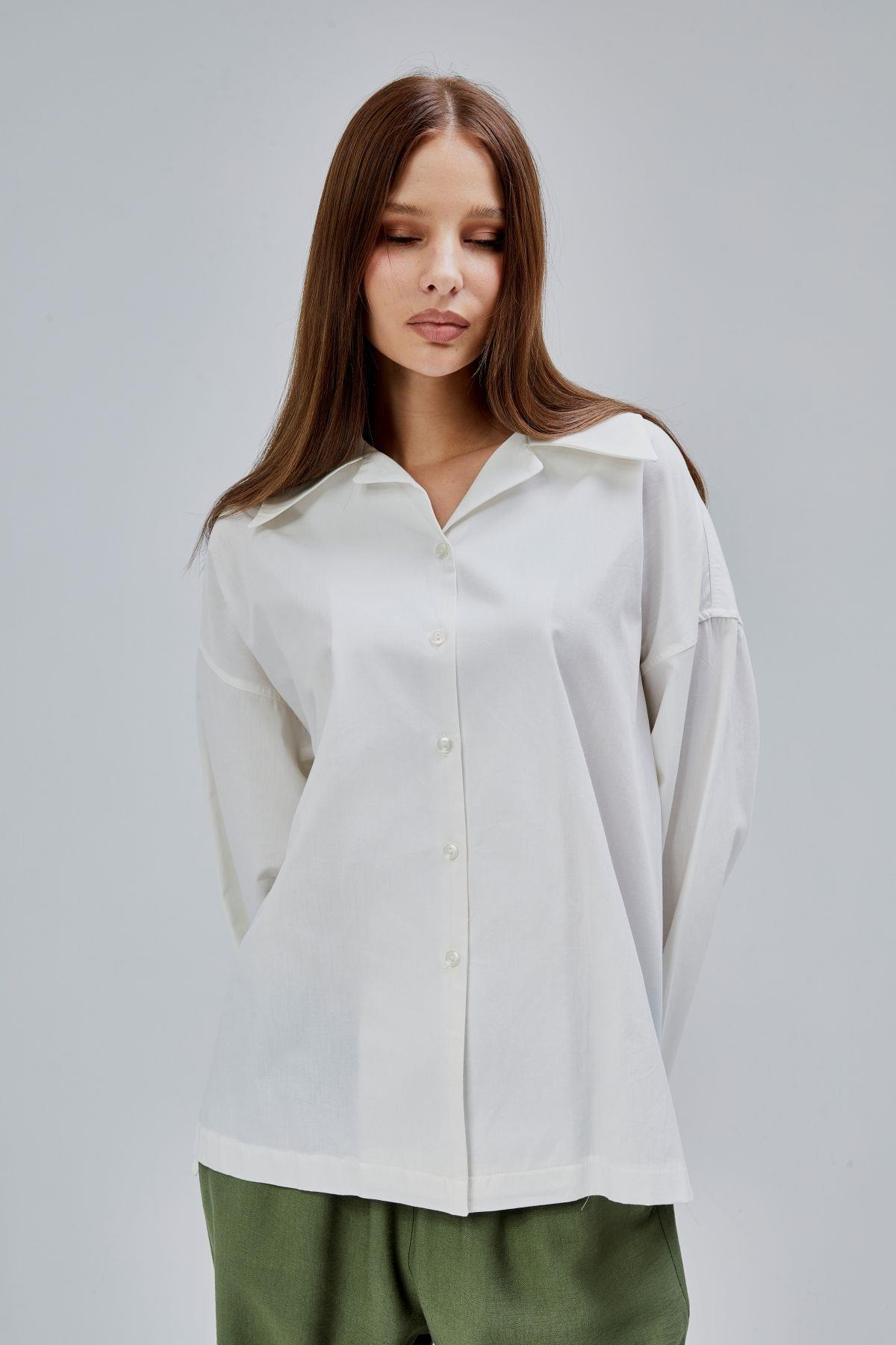 Ekru Oversize Poplin Gömlek