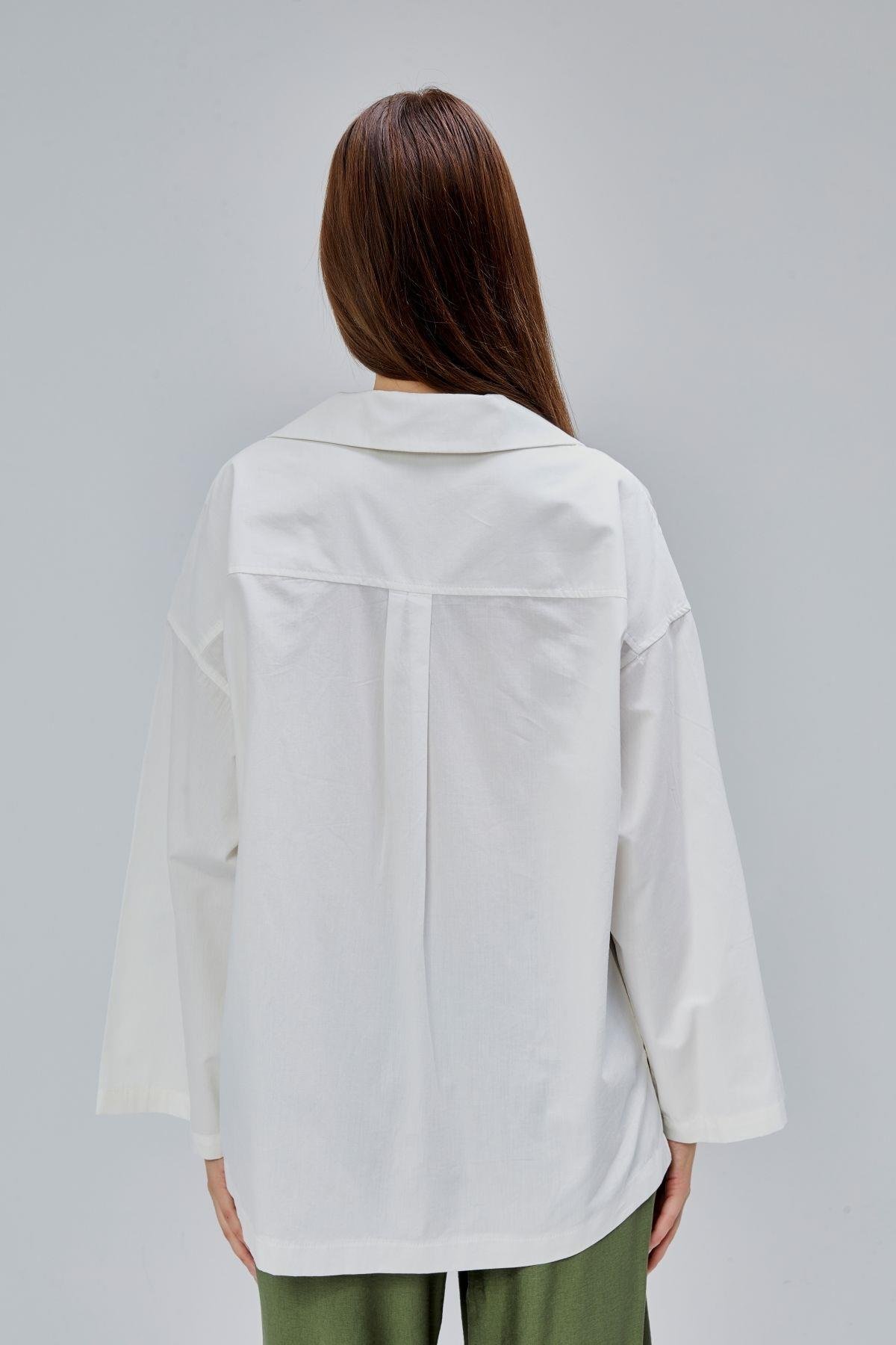 Ekru Oversize Poplin Gömlek