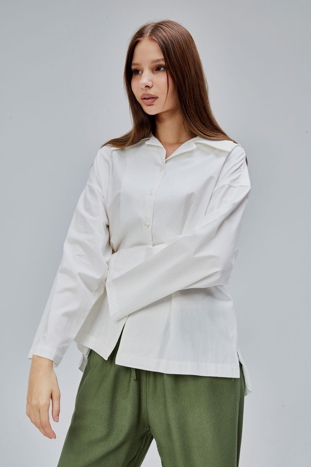Ekru Oversize Poplin Gömlek
