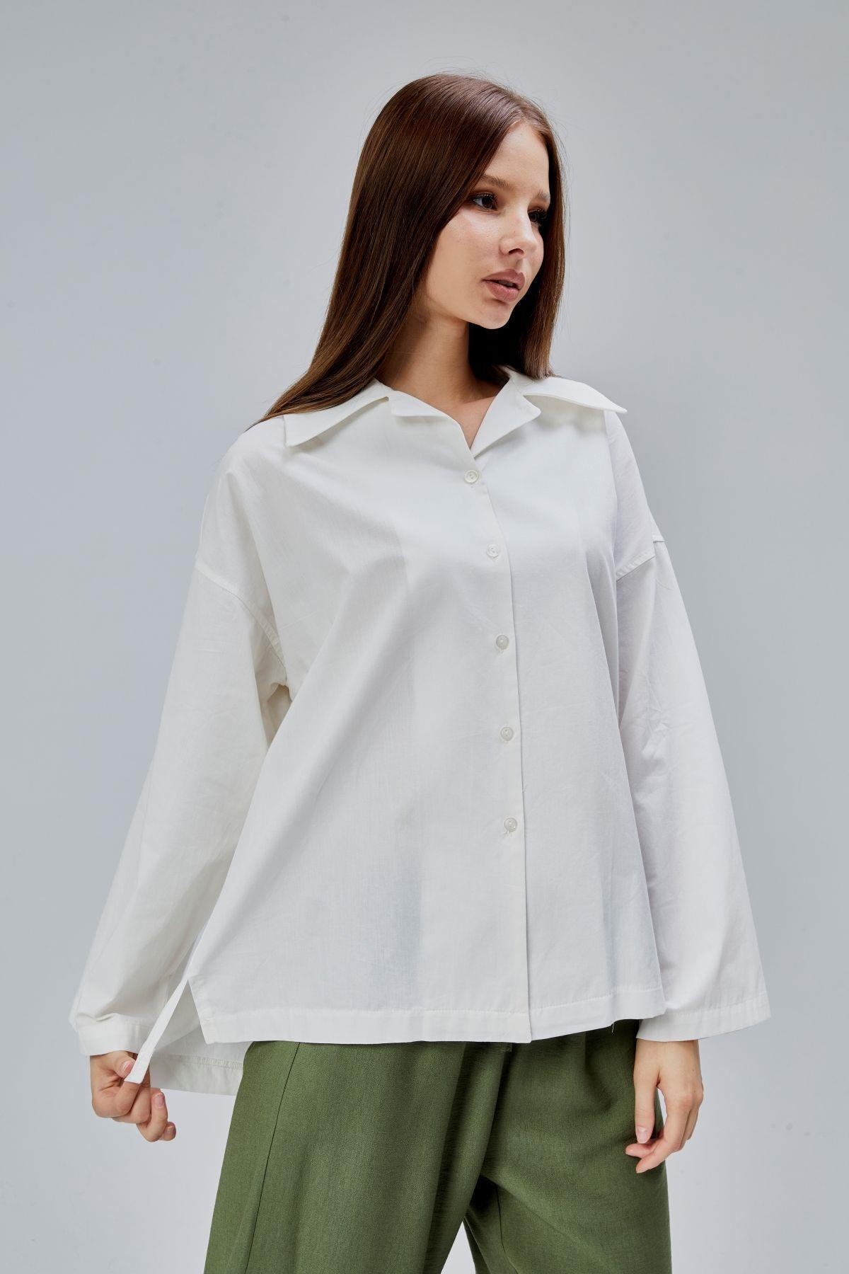 Ekru Oversize Poplin Gömlek