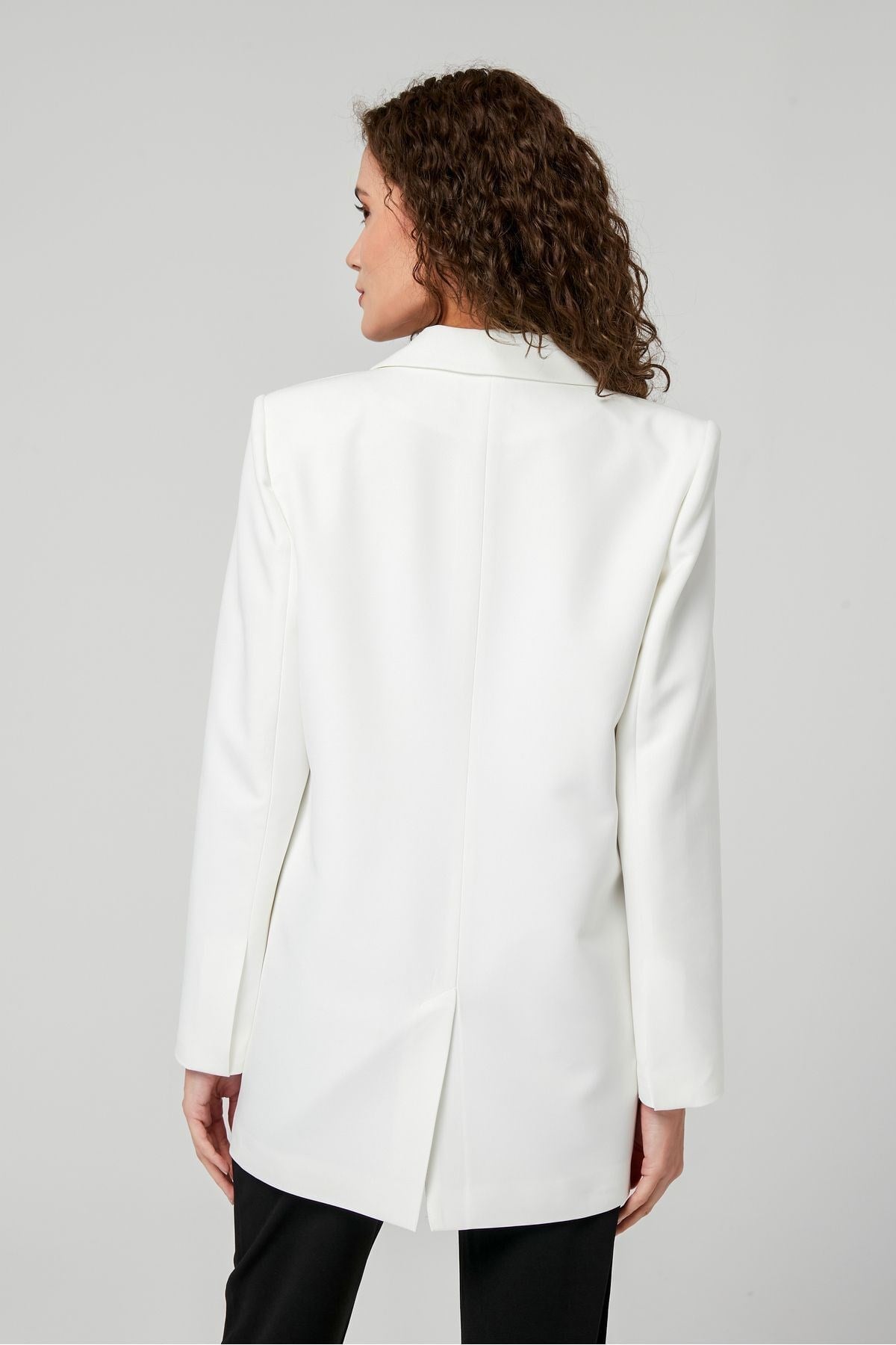Ekru Regular Astarlı Kruvaze Kapama Dokuma Oversize Blazer Ceket