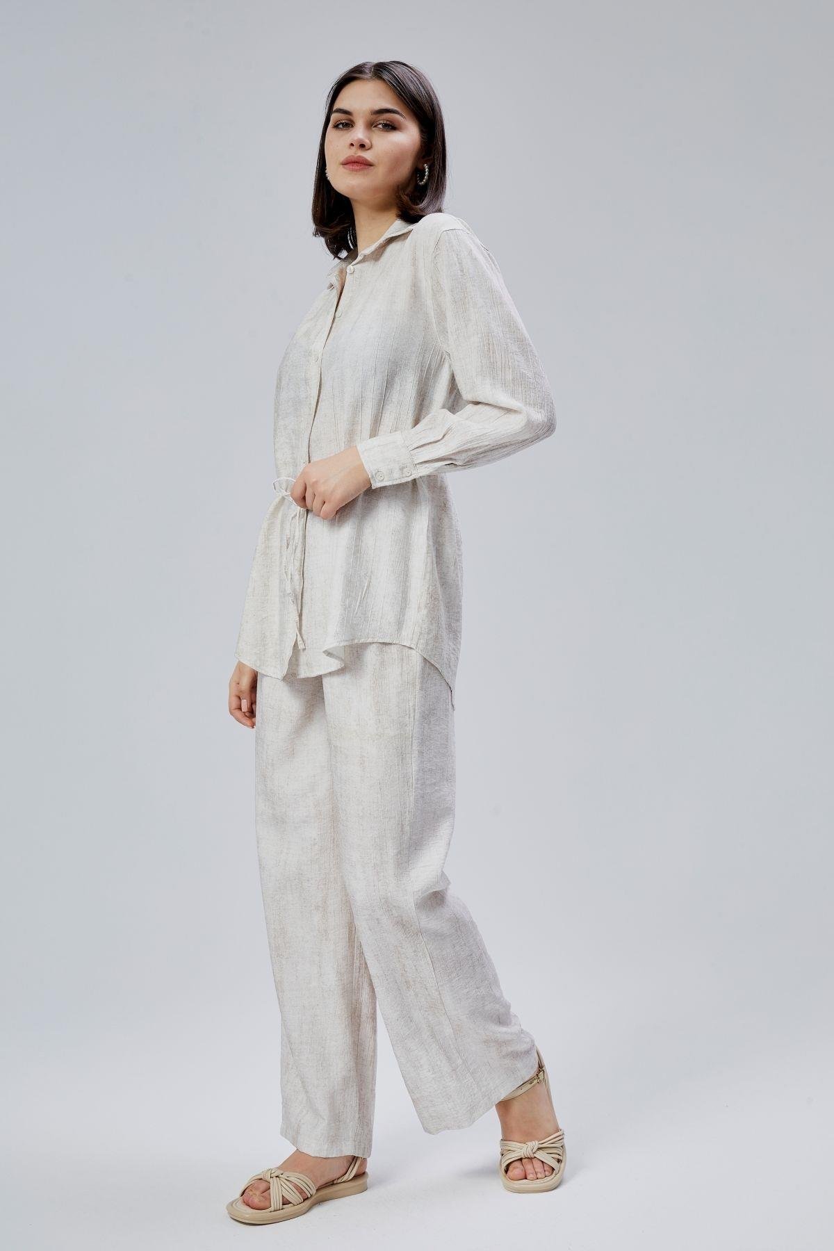 Ekru Regular Batik Gömlek Pantolon Takım