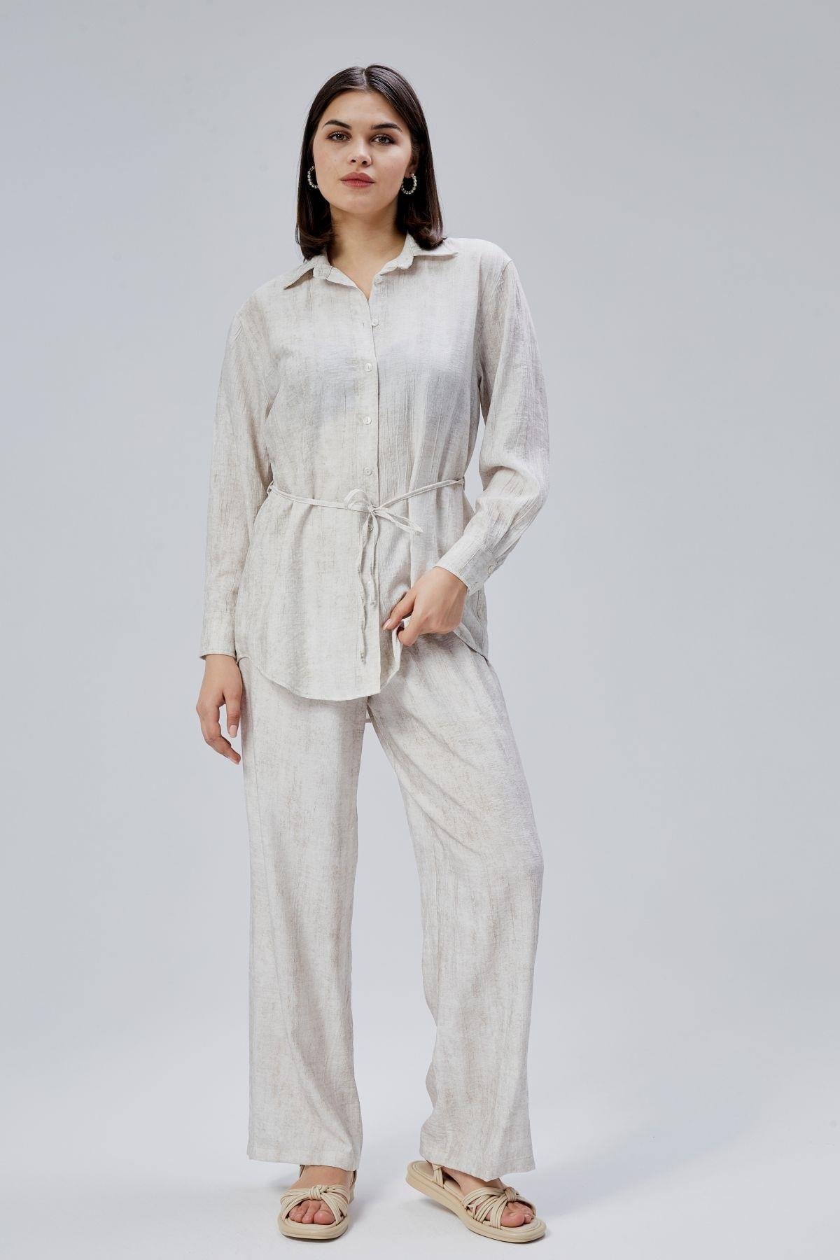 Ekru Regular Batik Gömlek Pantolon Takım