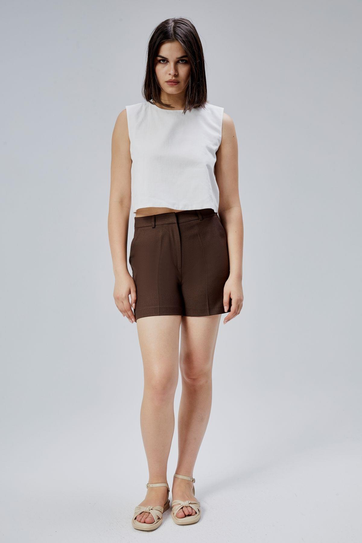 Ekru Regular Crop Bluz