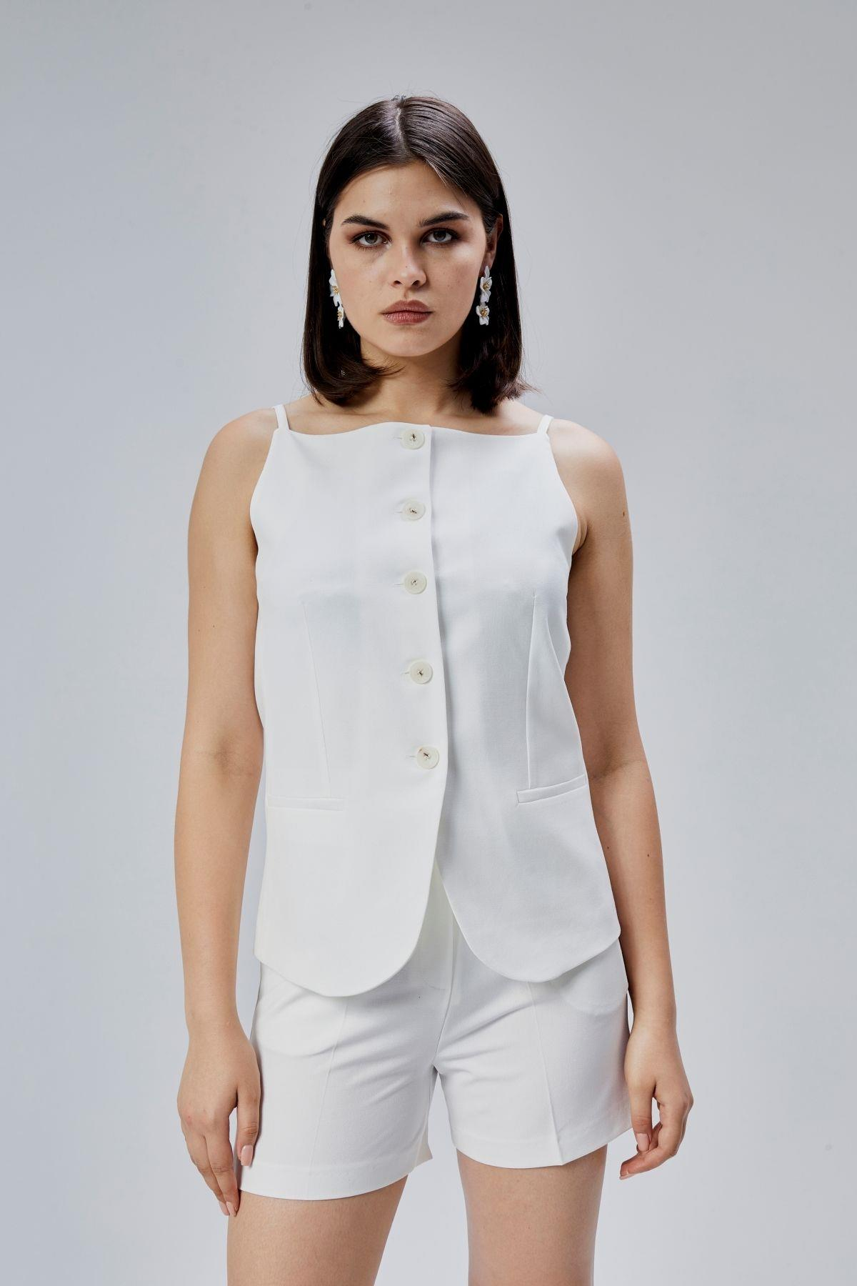 Ekru Regular Fit Astarlı Askılı Yelek
