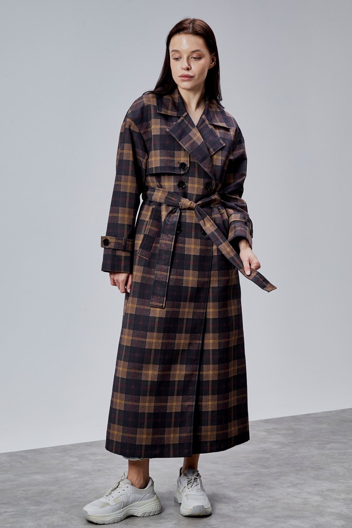 Elora Lacivert Ekose Detaylı Premium Oversize Trençkot 46650