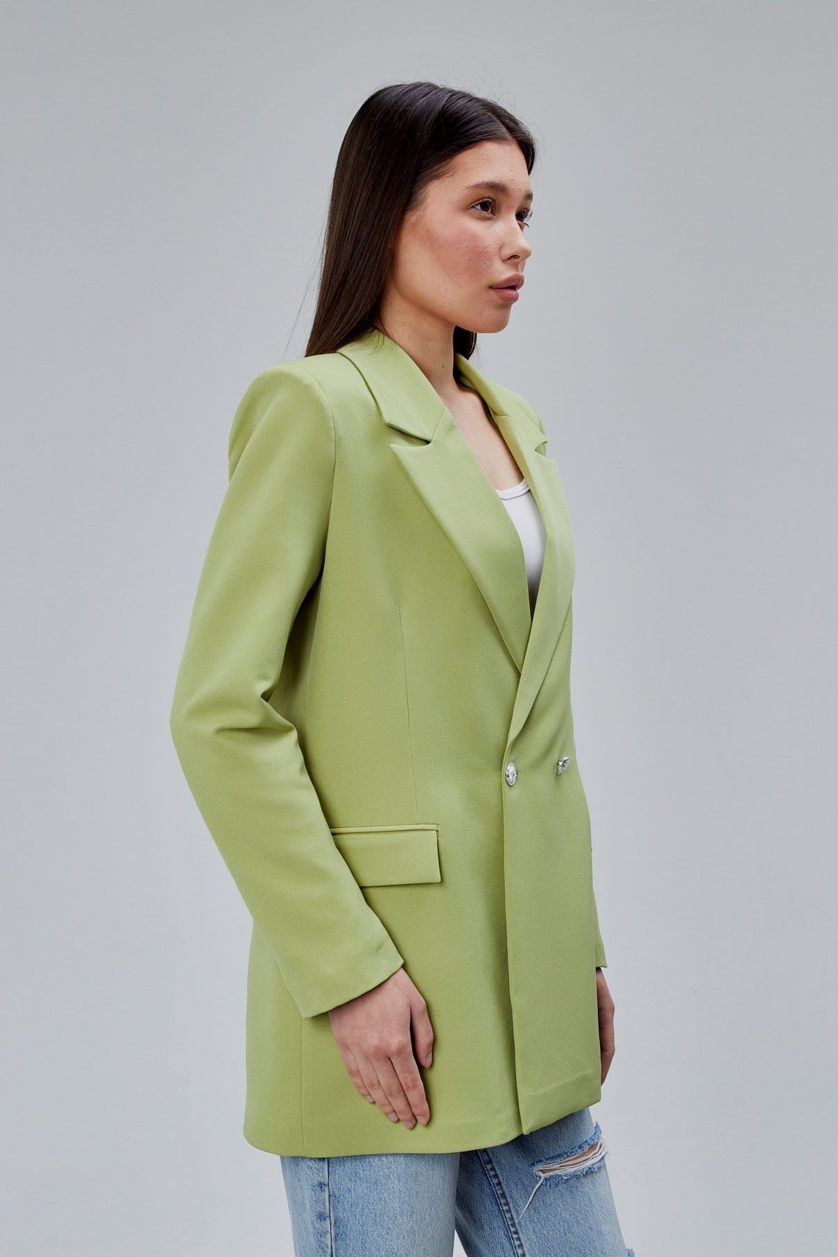 Fıstık Yeşili Oversize Dokuma Blazer Ceket