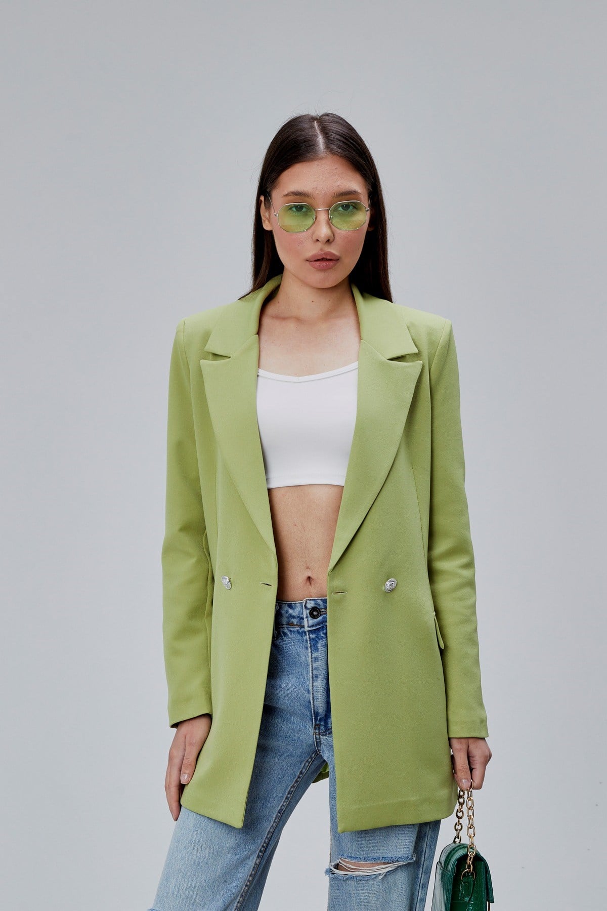 Fıstık Yeşili Oversize Dokuma Blazer Ceket