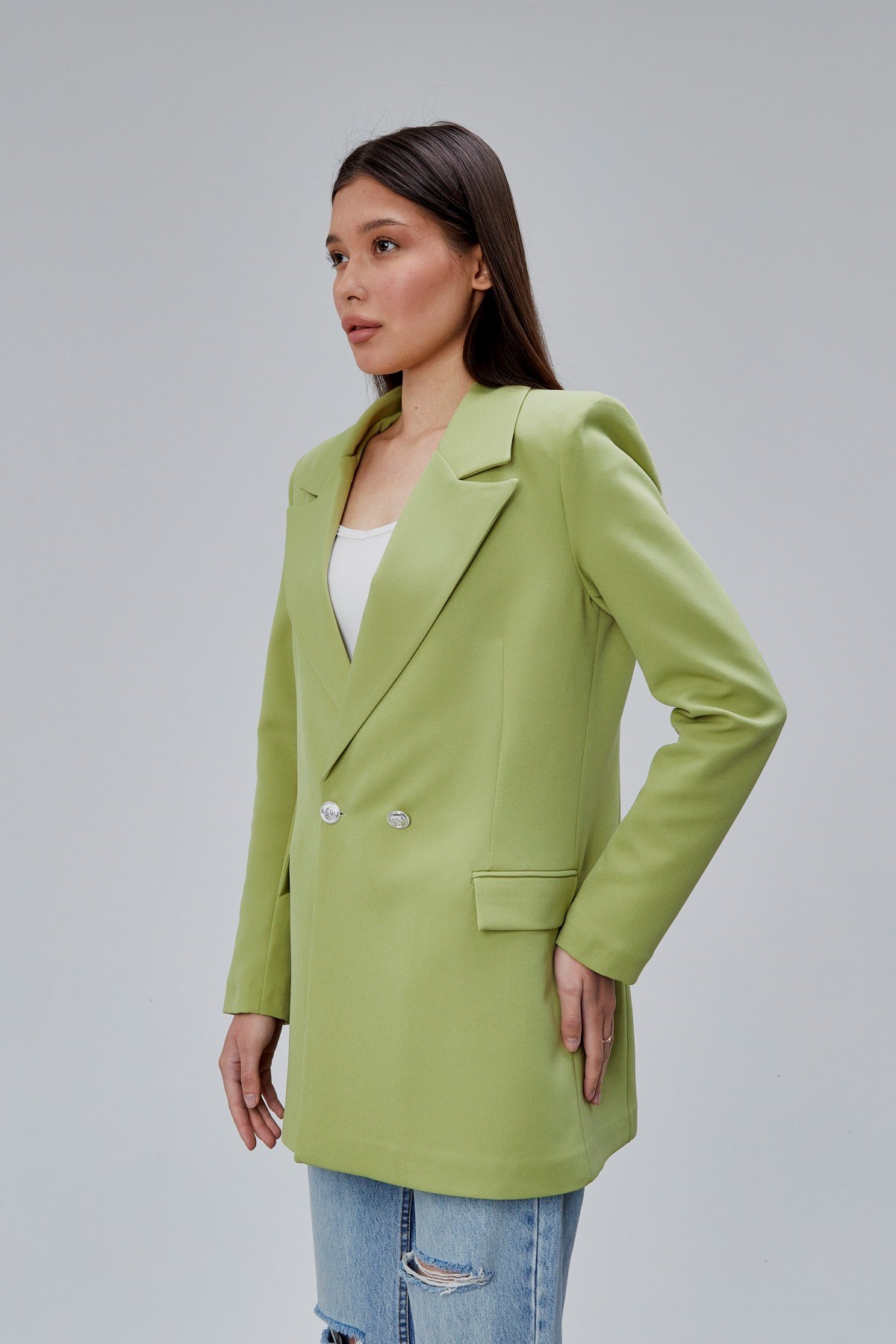 Fıstık Yeşili Oversize Dokuma Blazer Ceket