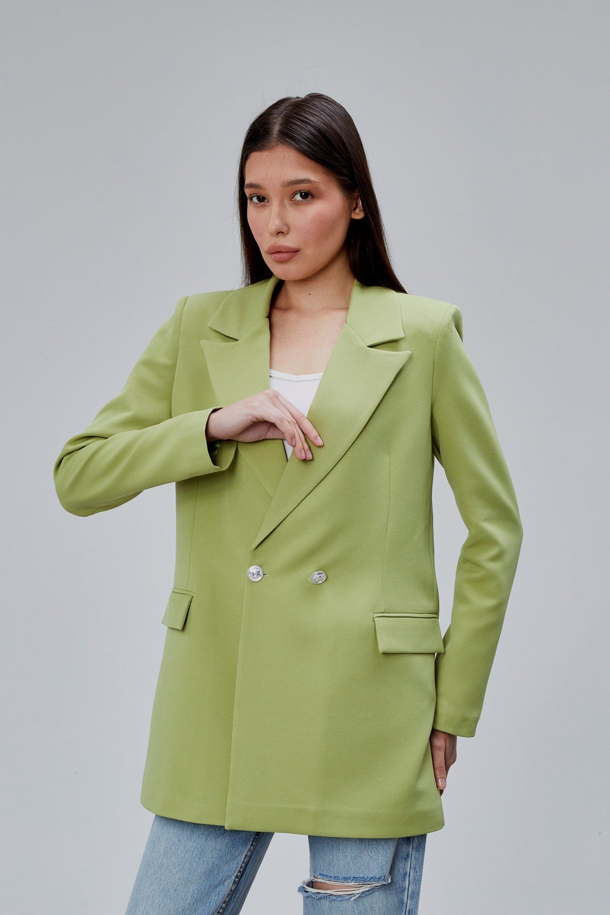 Fıstık Yeşili Oversize Dokuma Blazer Ceket