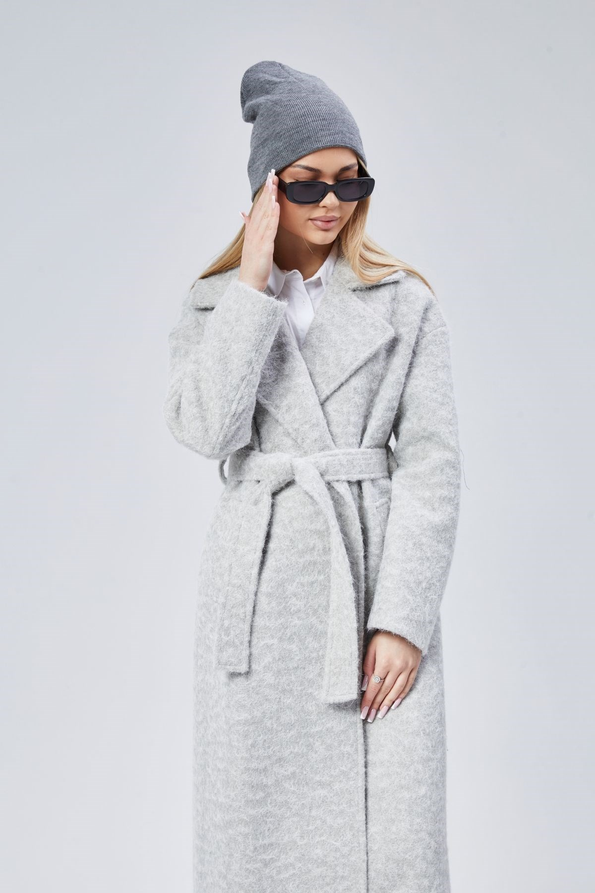 Gri Buklet Kaşe Oversize Kaban